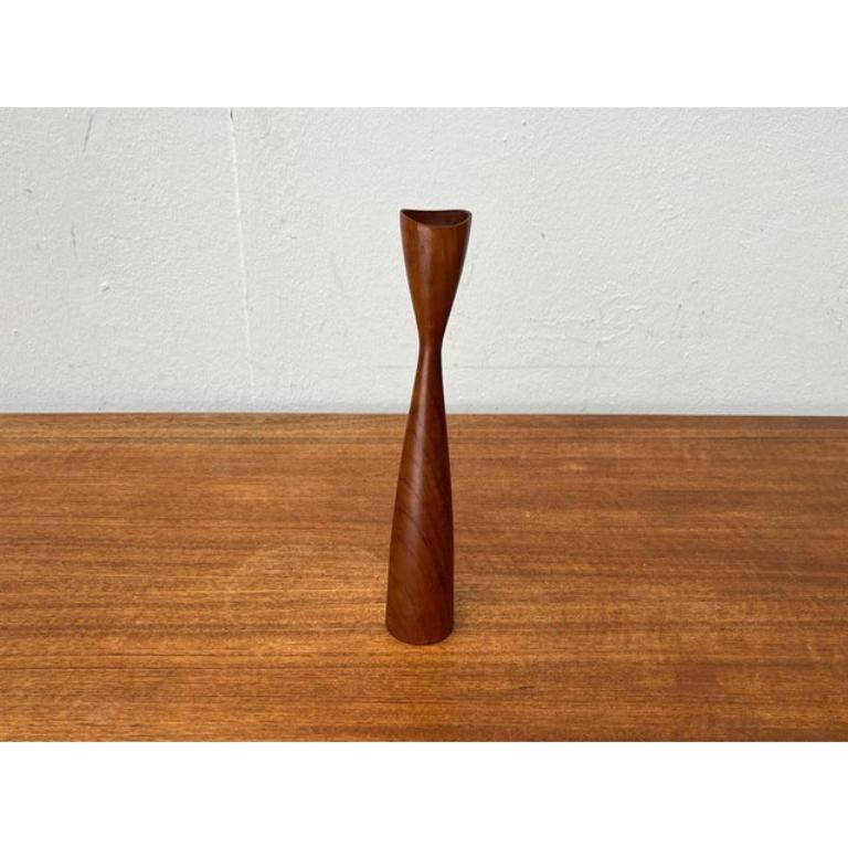 Mid-Century Modern Mid-Century Danish Teak Tulip Candleholder For Sale