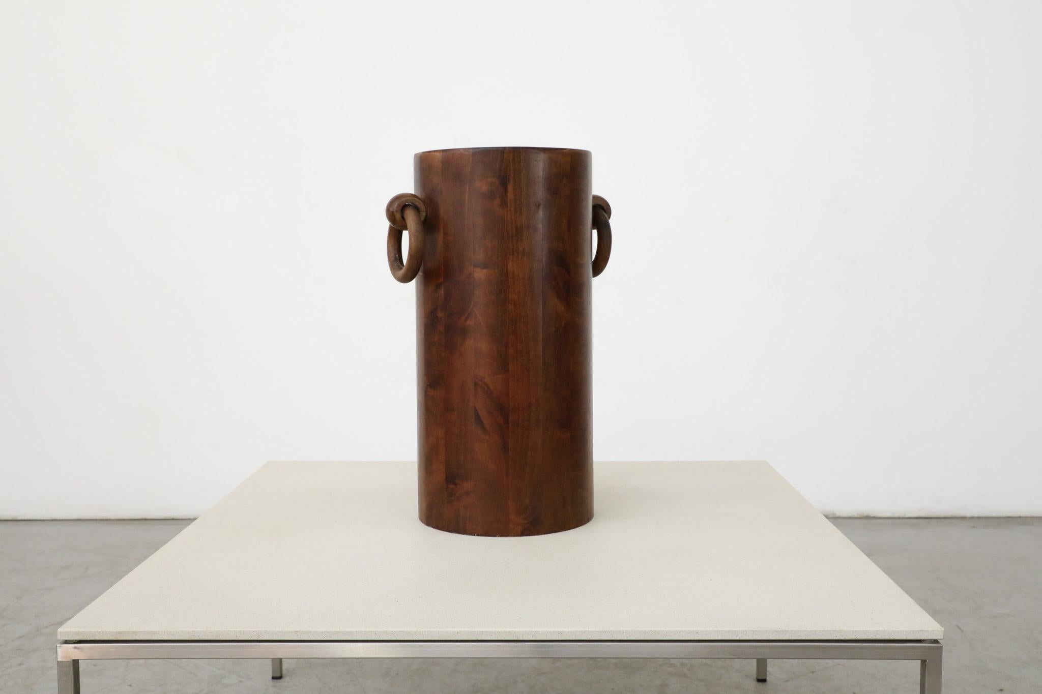 Mid-Century Danish Teak Umbrella Stand or Trash Bin with Large Circular Handles In Good Condition For Sale In Los Angeles, CA