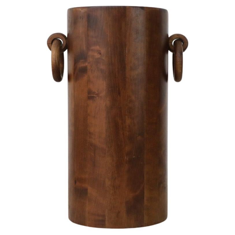 Mid-Century Danish Teak Umbrella Stand or Trash Bin with Large Circular Handles