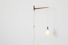 Mid-Century Danish Teak Wall Mount Fishing Pole Sconce with Milk Glass Pendant