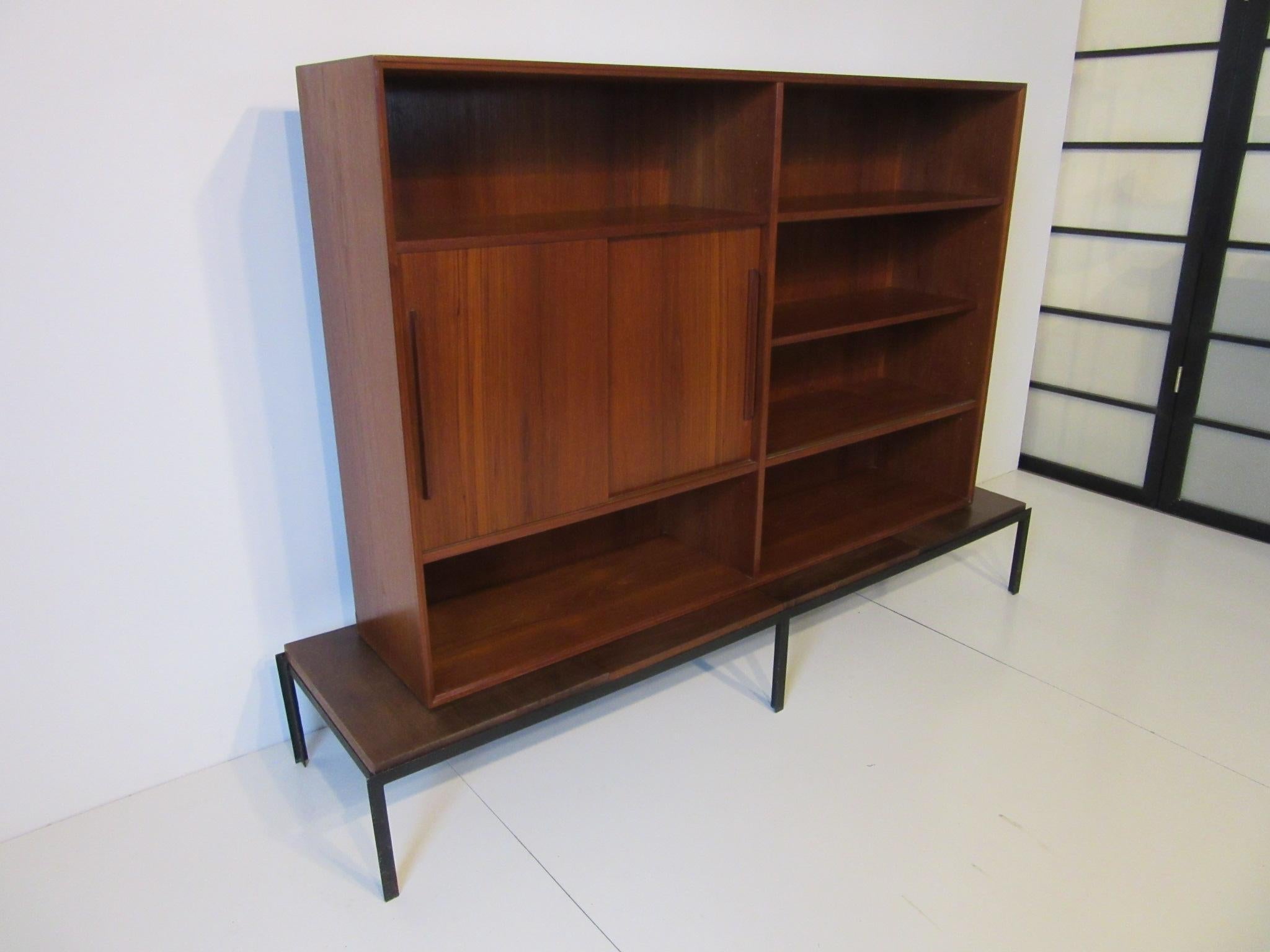 Mid-Century Modern Midcentury Danish Teak Walnut and Steel 2-Piece Bookcase