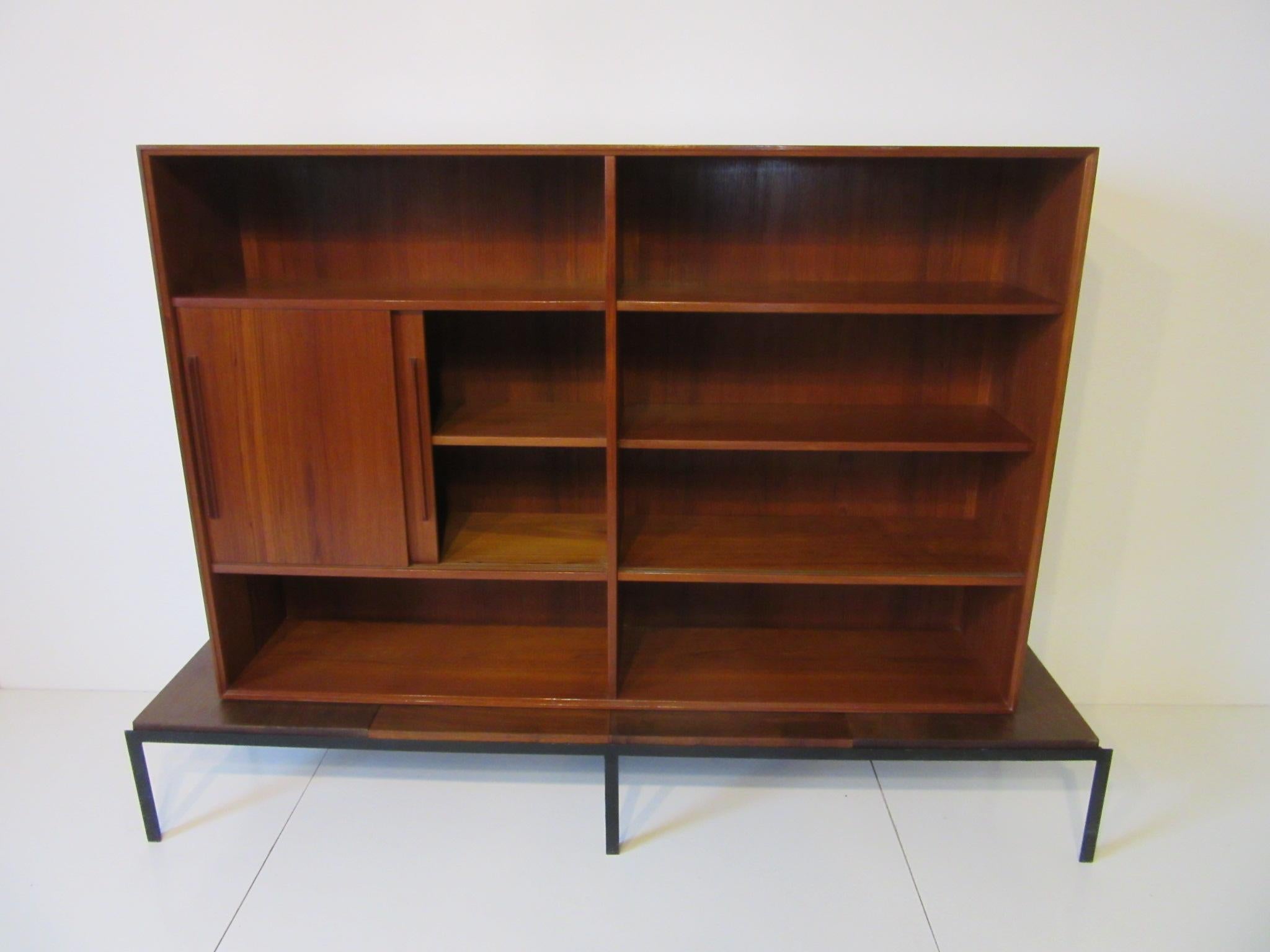 20th Century Midcentury Danish Teak Walnut and Steel 2-Piece Bookcase