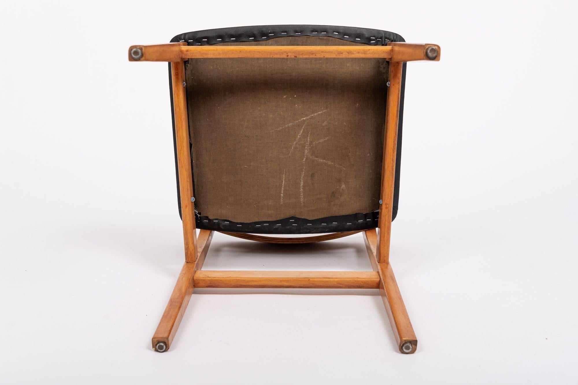 Mid Century Danish Teak Wood & Black Vinyl Dining Chairs For Sale 4