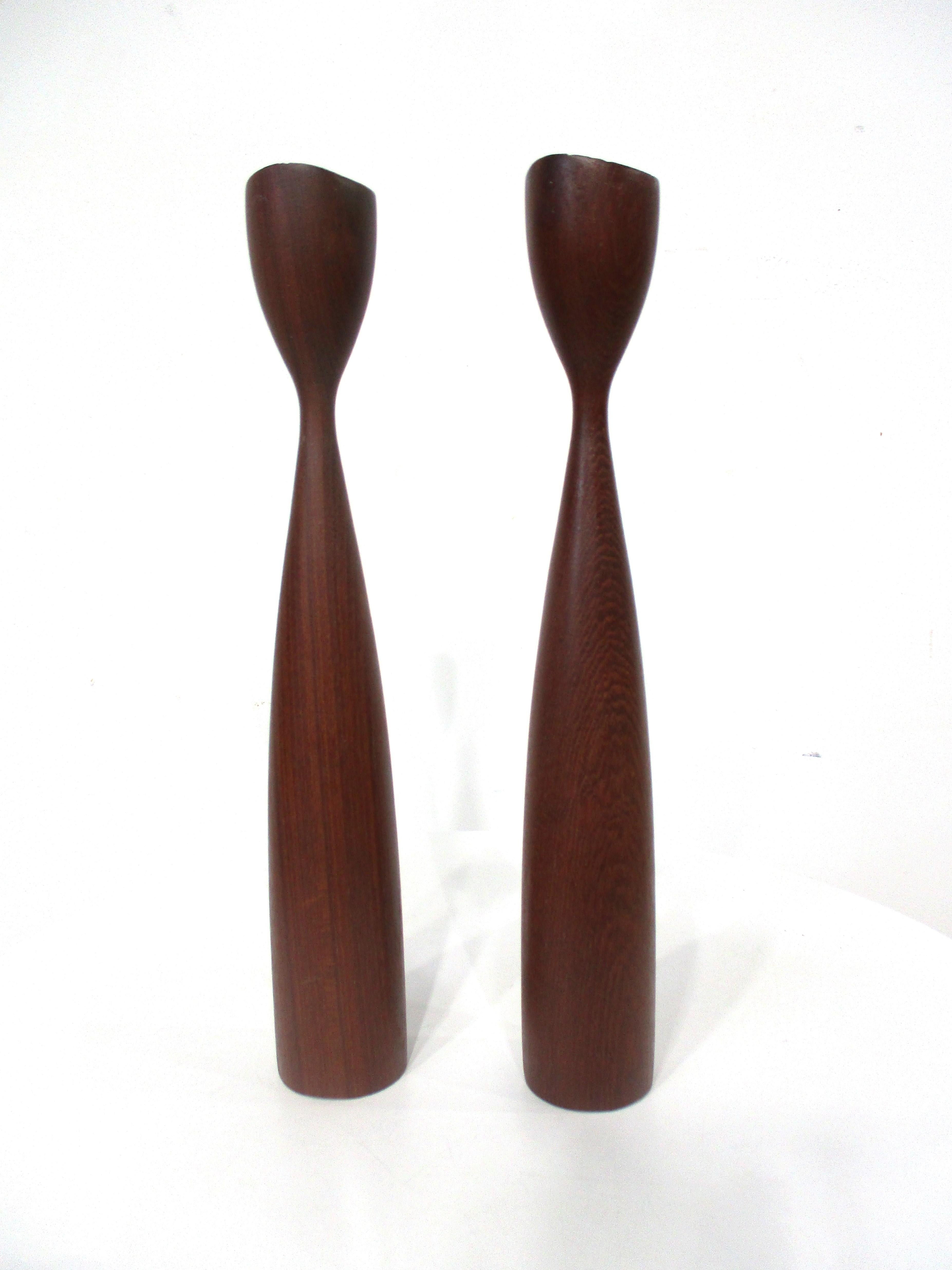 Mid-Century Modern Mid Century Danish Teak Wood Candle Sticks 