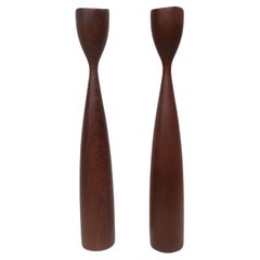 Mid Century Danish Teak Wood Candle Sticks 