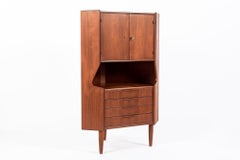 Mid Century Danish Teak Wood Corner Bar Cabinet 1960s