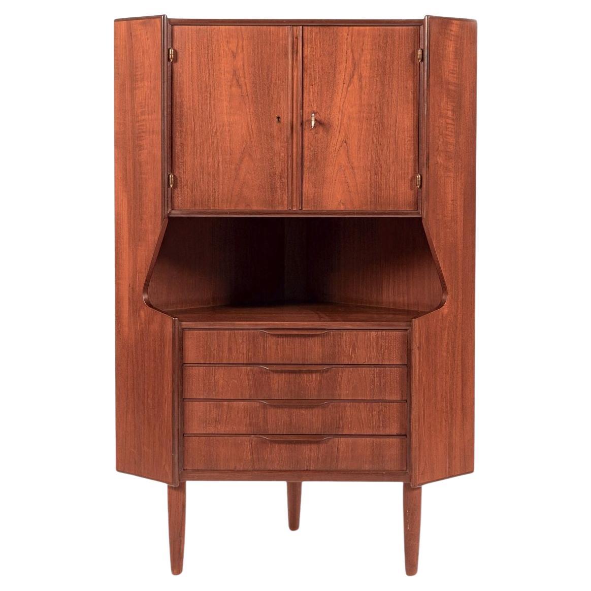 Danish Mid Century Teak Corner Cabinet For Sale at 1stDibs