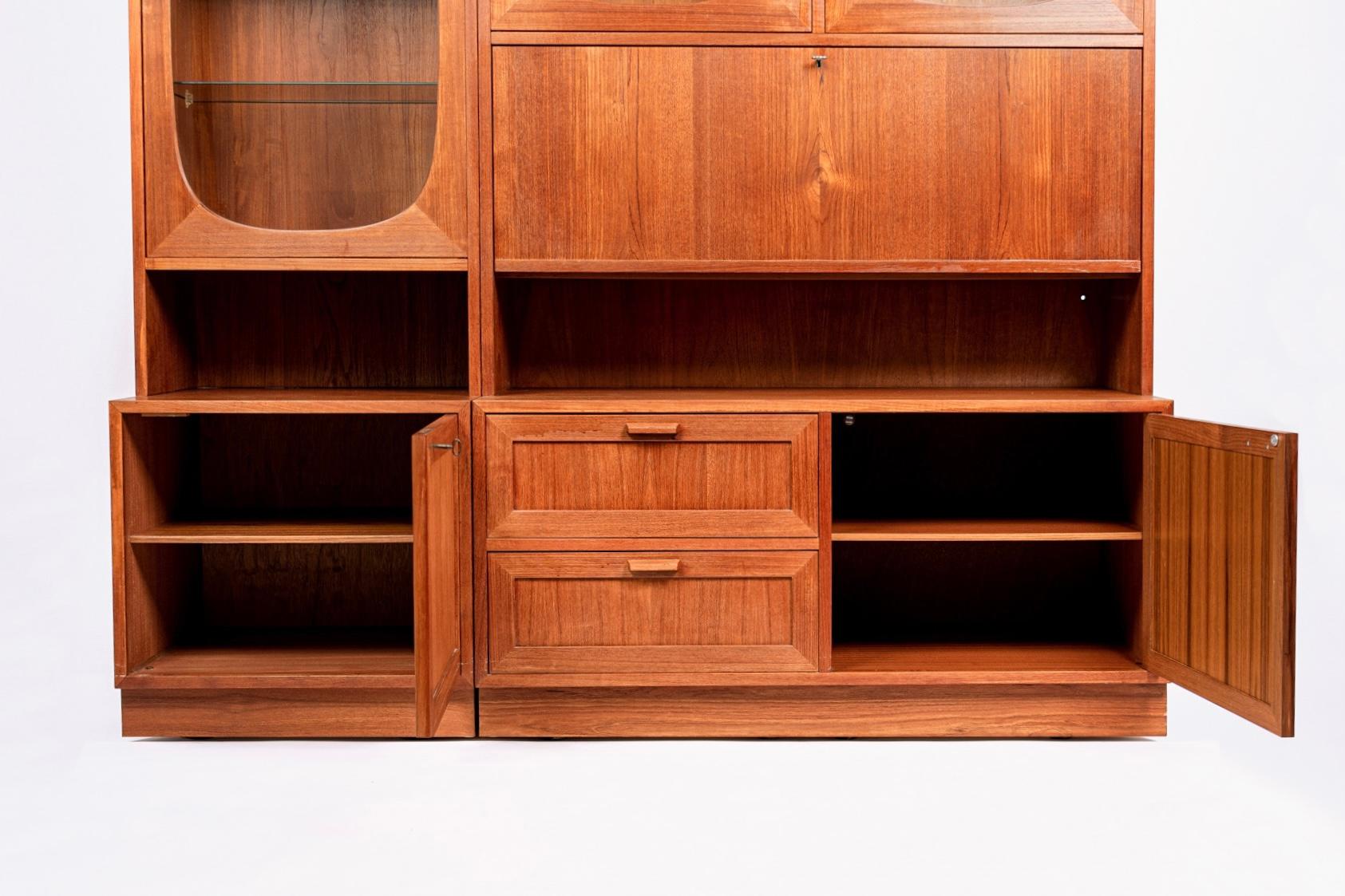 Mid-Century Modern Mid Century Danish Teak Wood Display Cabinets with Glass Doors & Drop-down