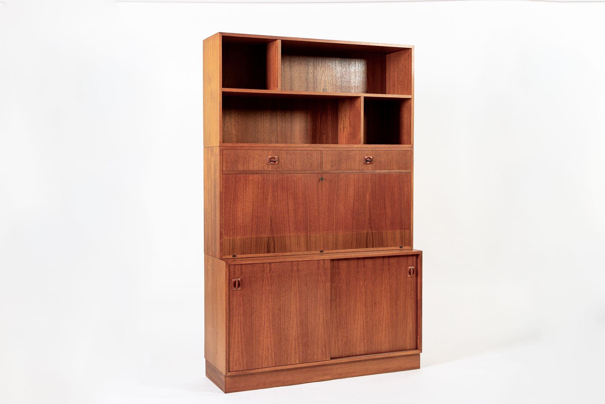 Mid Century Danish Teak Holz Drop-Down-Sekretär-Schreibtisch Wandeinheit im Angebot 7