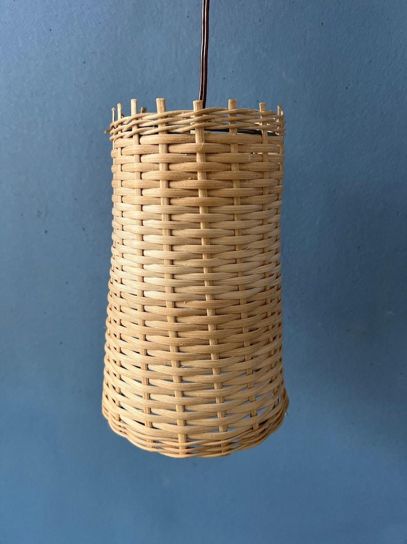 20th Century Mid Century Danish Teak Wood Fishing Rod Wall Lamp with Reed Shade, 1970's For Sale