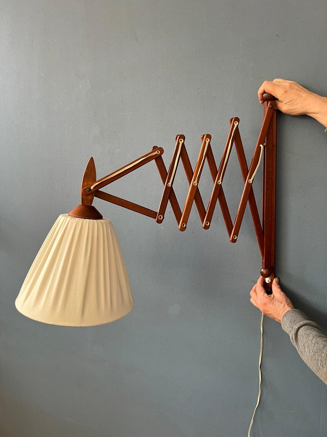 Mid Century Danish Teak Wood Scissor Wall Lamp, 1970s 1