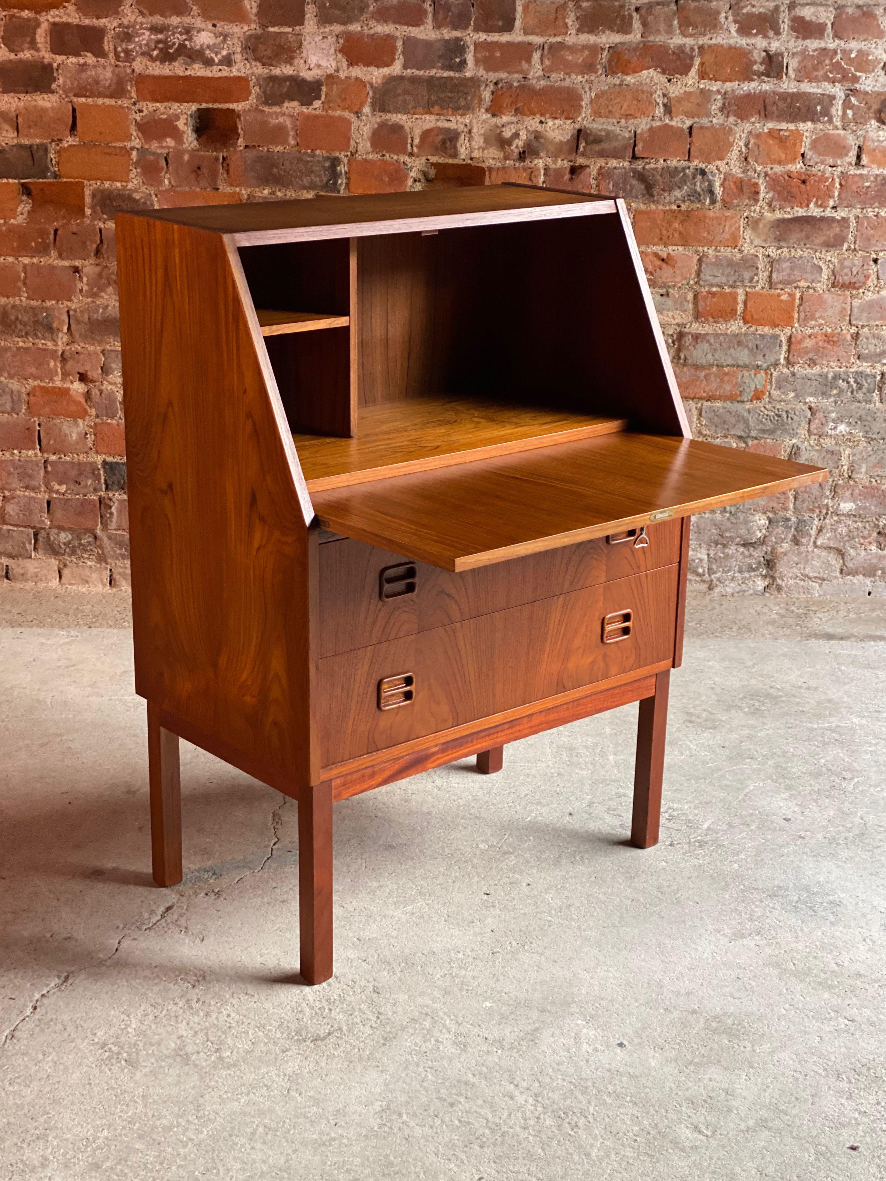 Mid-Century Modern Midcentury Danish Teak Writing Bureau & Moller Style Chair, Denmark, circa 1970