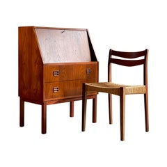 Retro Midcentury Danish Teak Writing Bureau & Moller Style Chair, Denmark, circa 1970