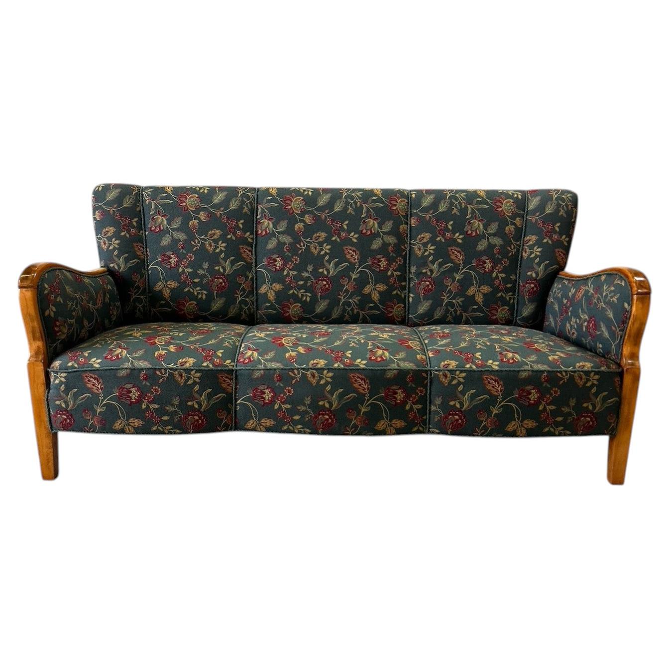 Mid-Century Danish Three-Seater Sofa in Beech and Original Fabric, ca. 1950s