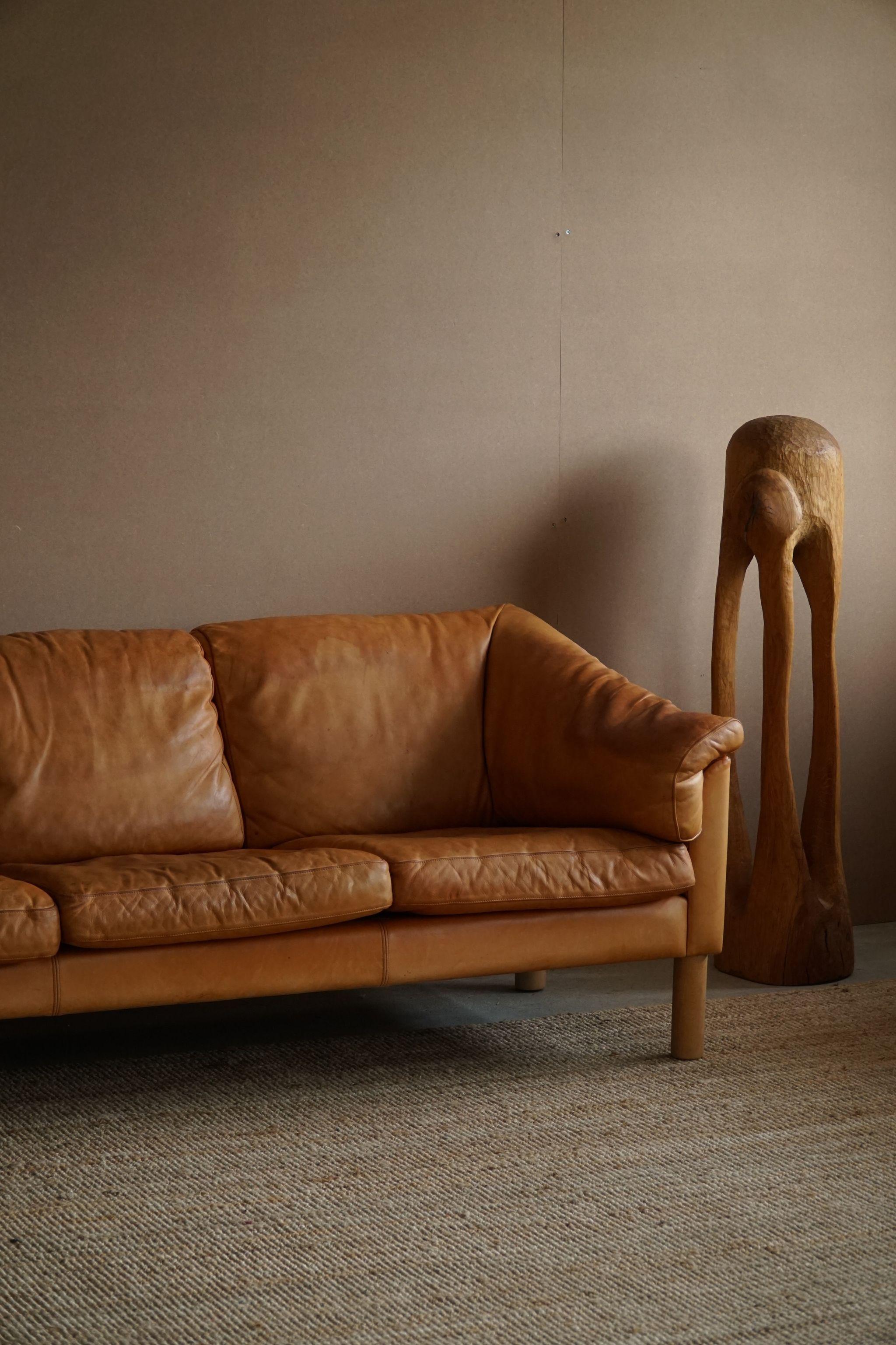 Mid Century Danish Three Seater Sofa in Cognac coloured Leather, 1970s 5