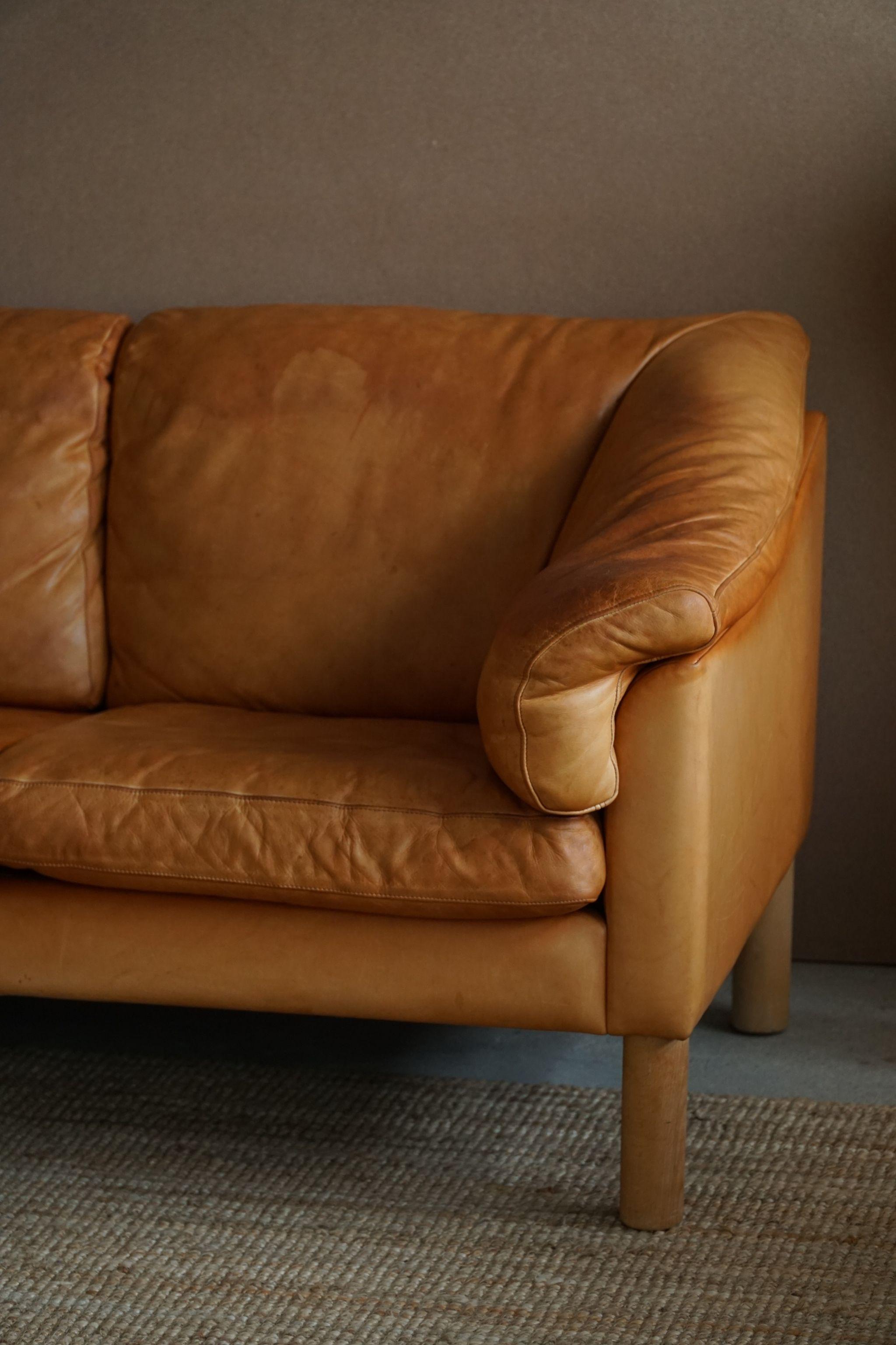 Mid Century Danish Three Seater Sofa in Cognac coloured Leather, 1970s 9