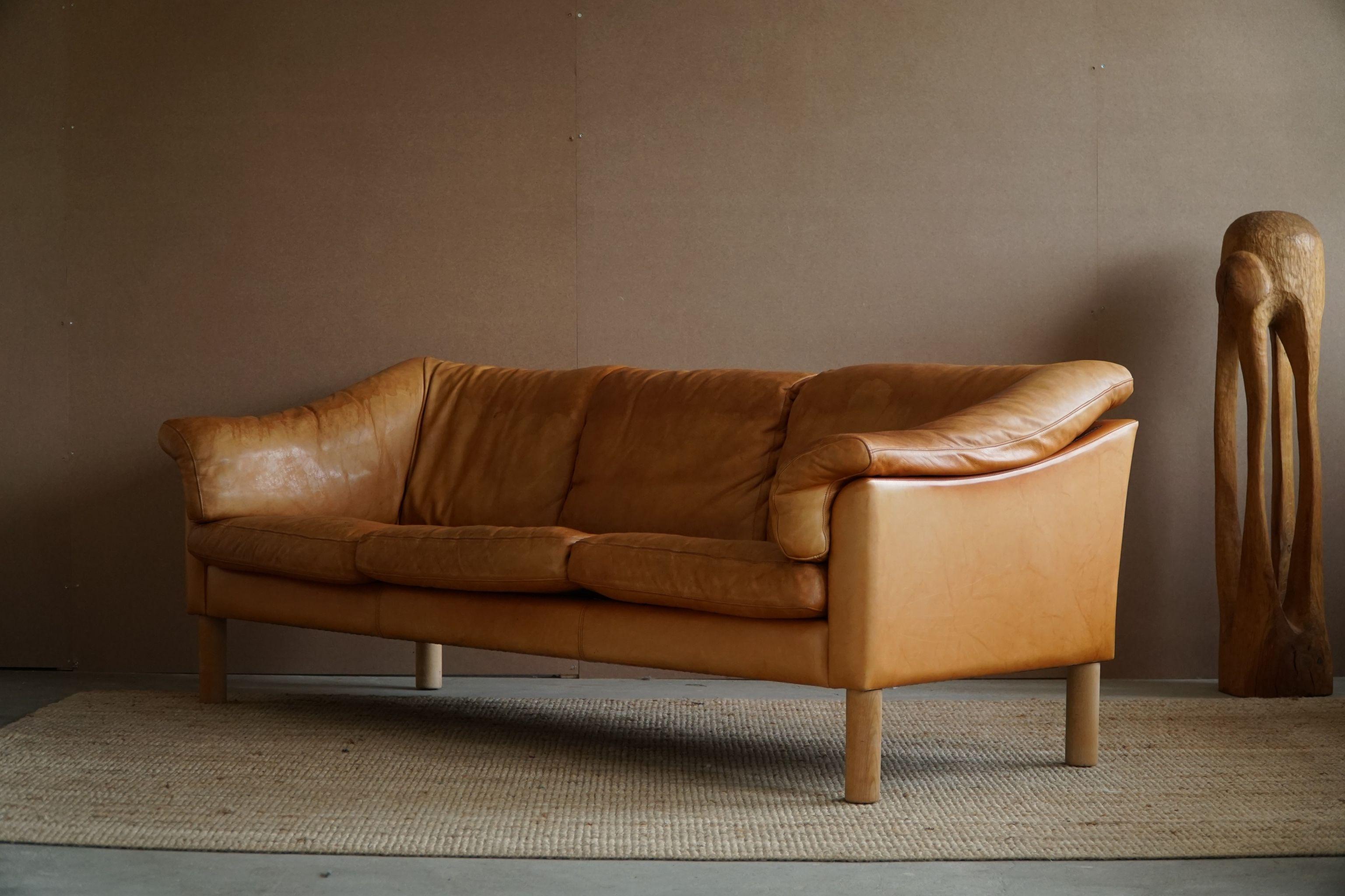 Late 20th Century Mid Century Danish Three Seater Sofa in Cognac coloured Leather, 1970s