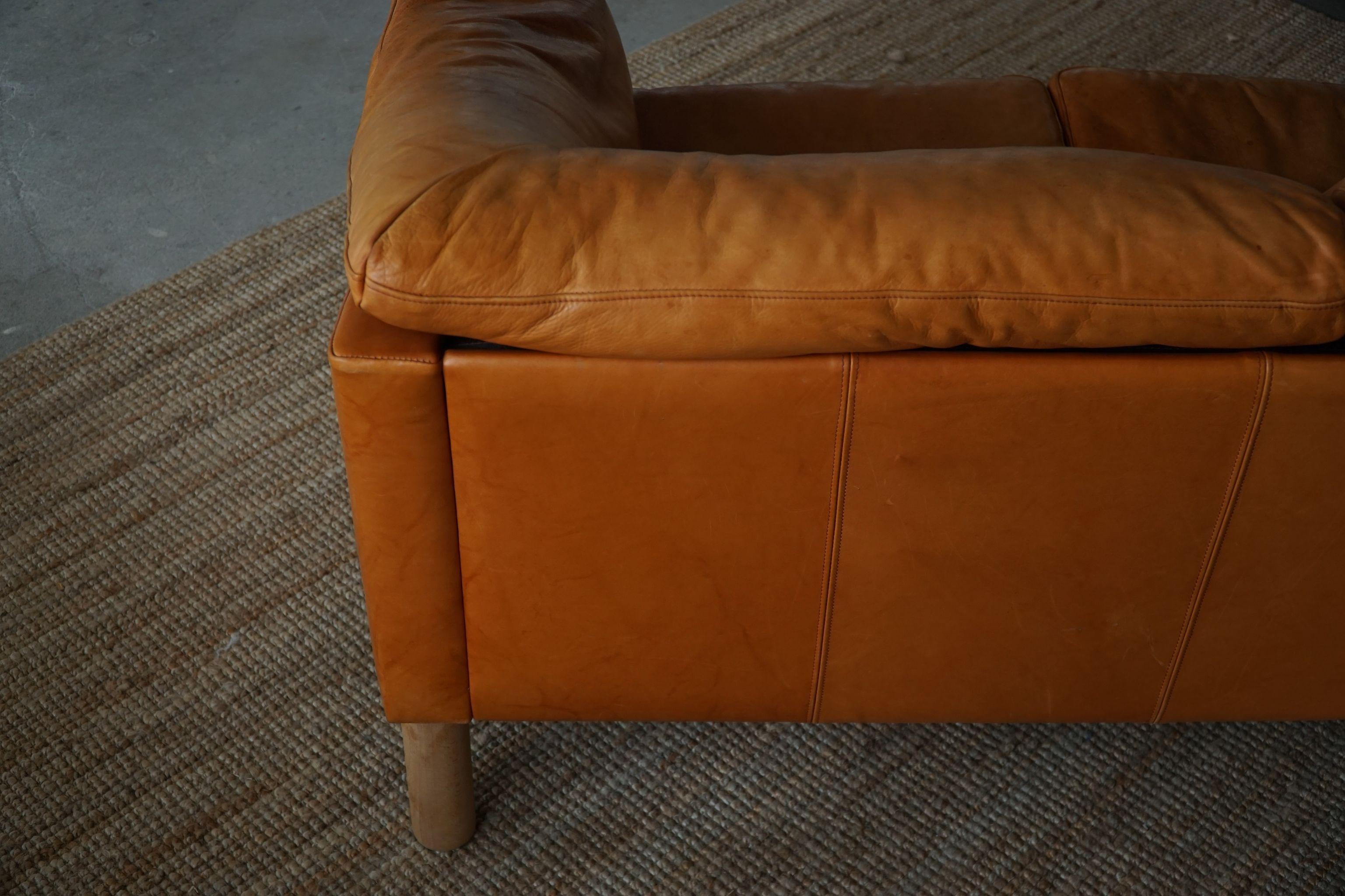 Mid Century Danish Three Seater Sofa in Cognac coloured Leather, 1970s 1