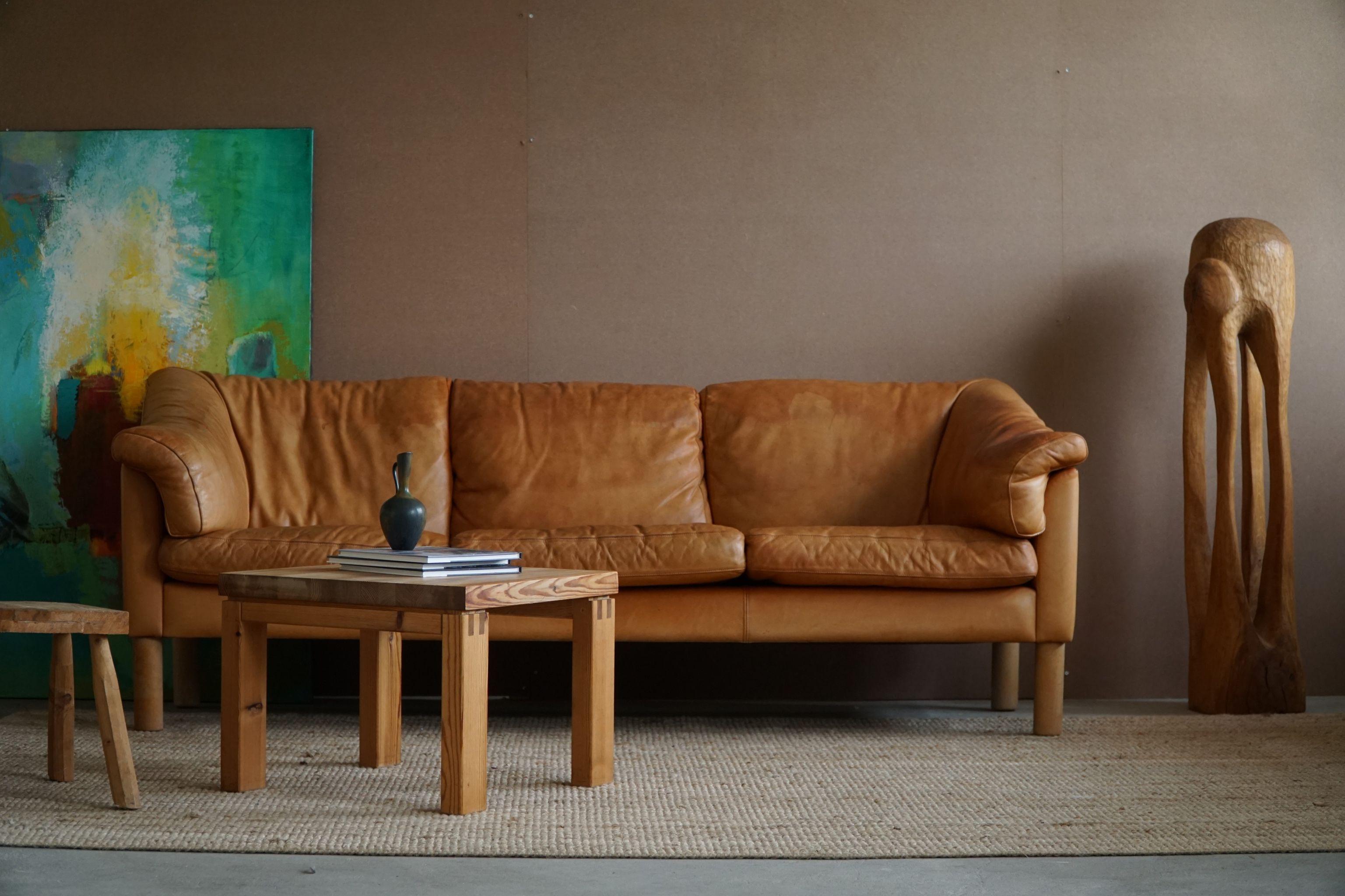 Mid Century Danish Three Seater Sofa in Cognac coloured Leather, 1970s 2