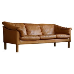 Mid Century Danish Three Seater Sofa in Cognac coloured Leather, 1970s