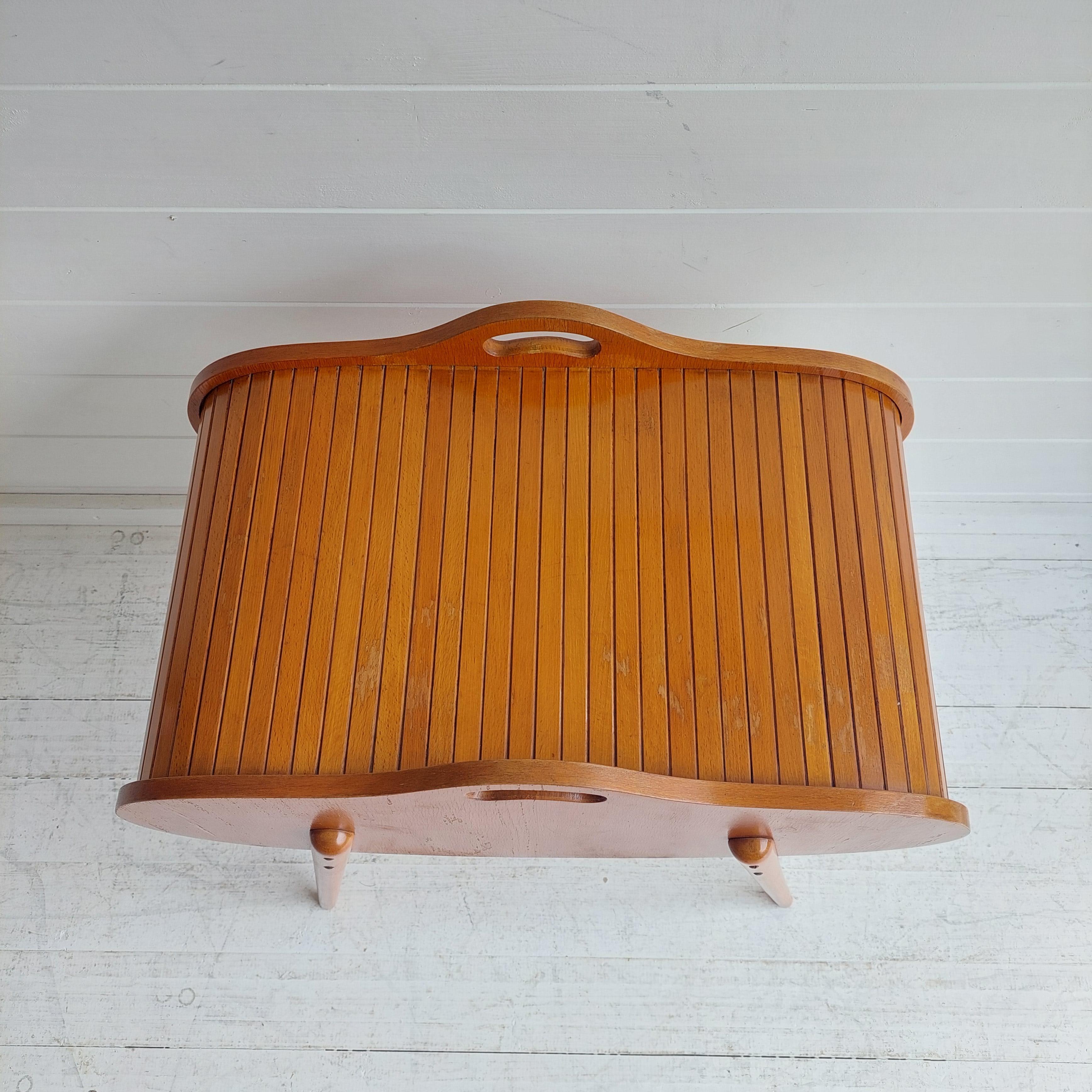Mid Century Danish Top Roll Tambour Sewing Box Beech,  1950 60s In Good Condition In Leamington Spa, GB