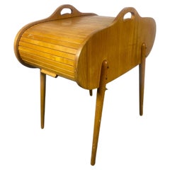 Mid Century Danish Top Roll Tambour Sewing Box Beech, 1950 60s