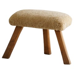 Mid-Century Danish Tripod Stool in Oak, Reupholstered in Lambswool, 1950s