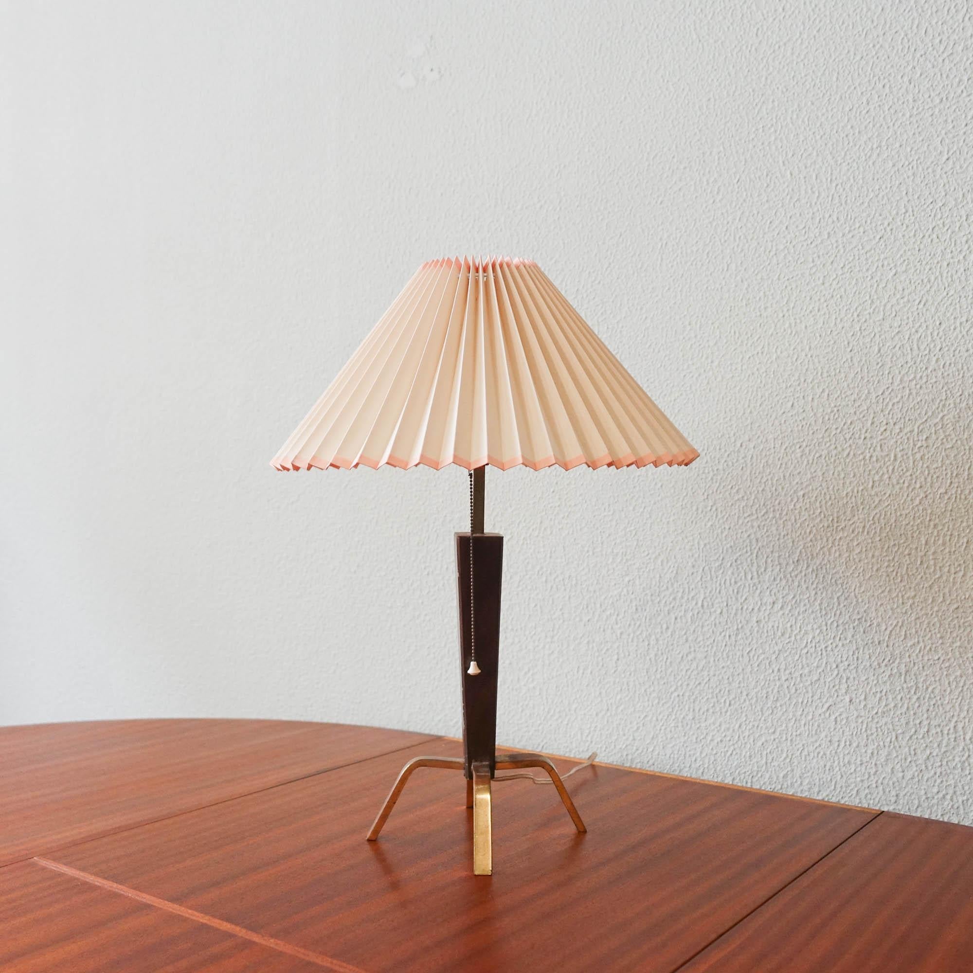 Mid-Century Modern Mid-Century Danish Table Lamp in Wood & Brass, 1950s For Sale