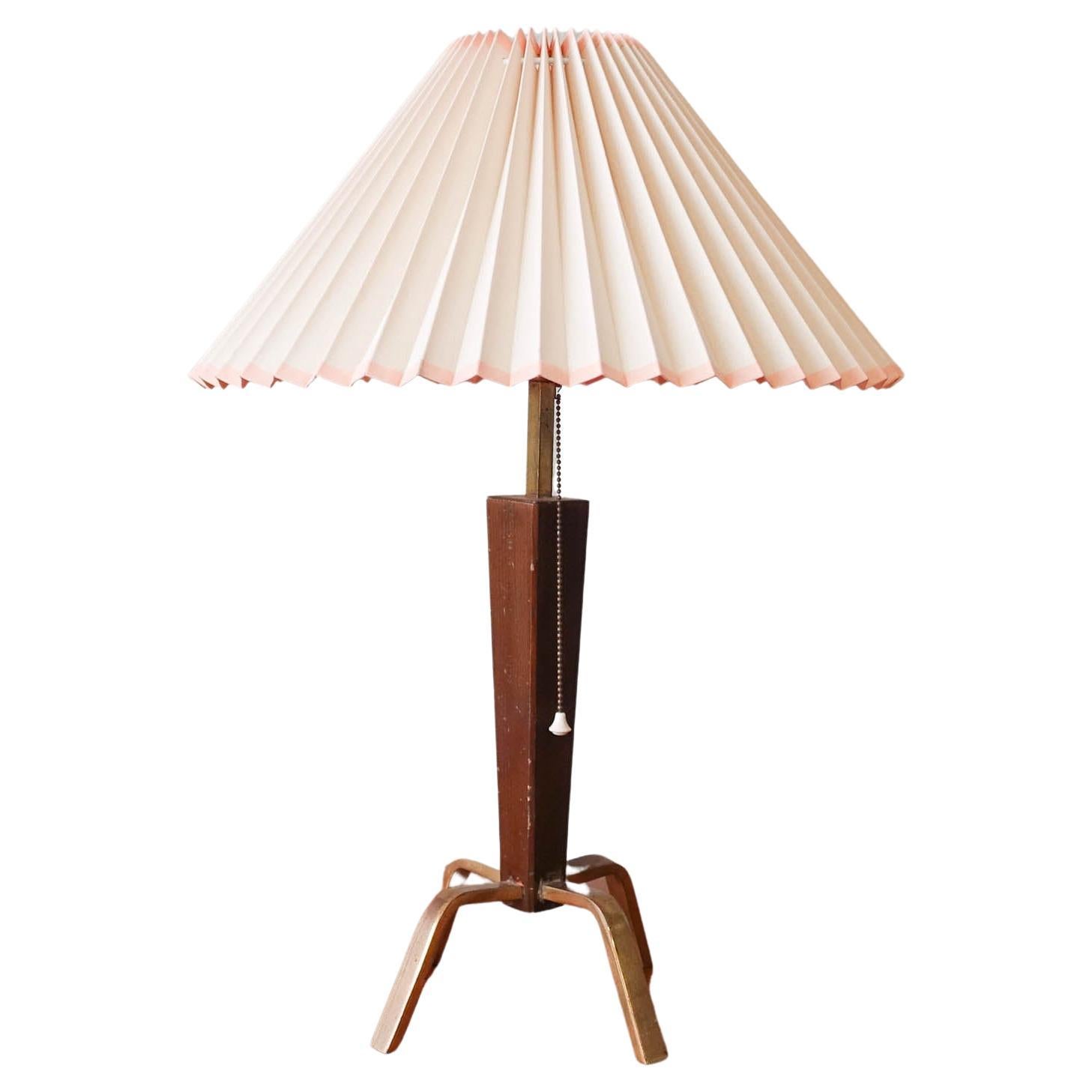 Mid-Century Danish Table Lamp in Wood & Brass, 1950s For Sale