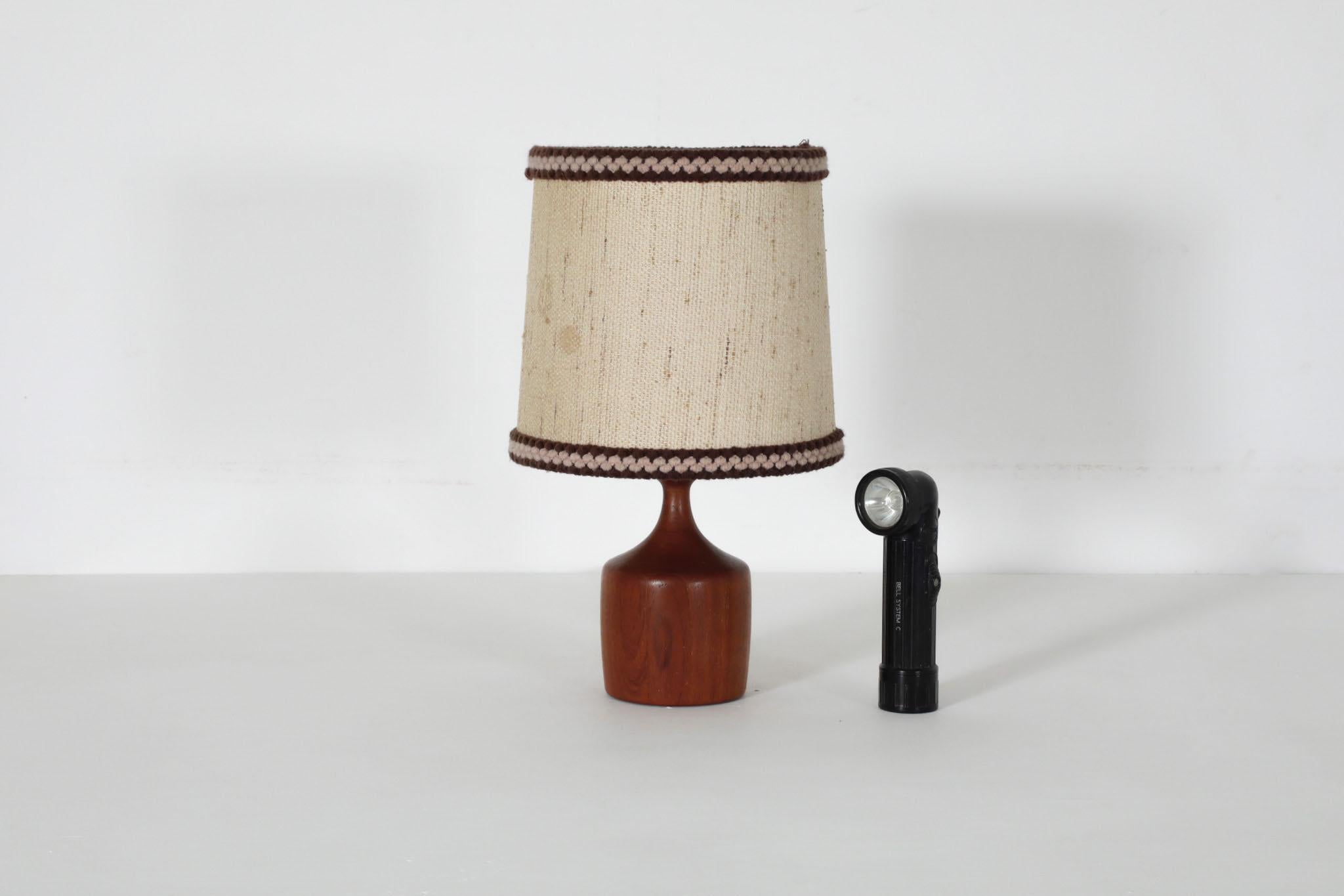 Mid-Century Modern Mid-Century Danish Turned Wood Table Lamp with Fabric Shade For Sale