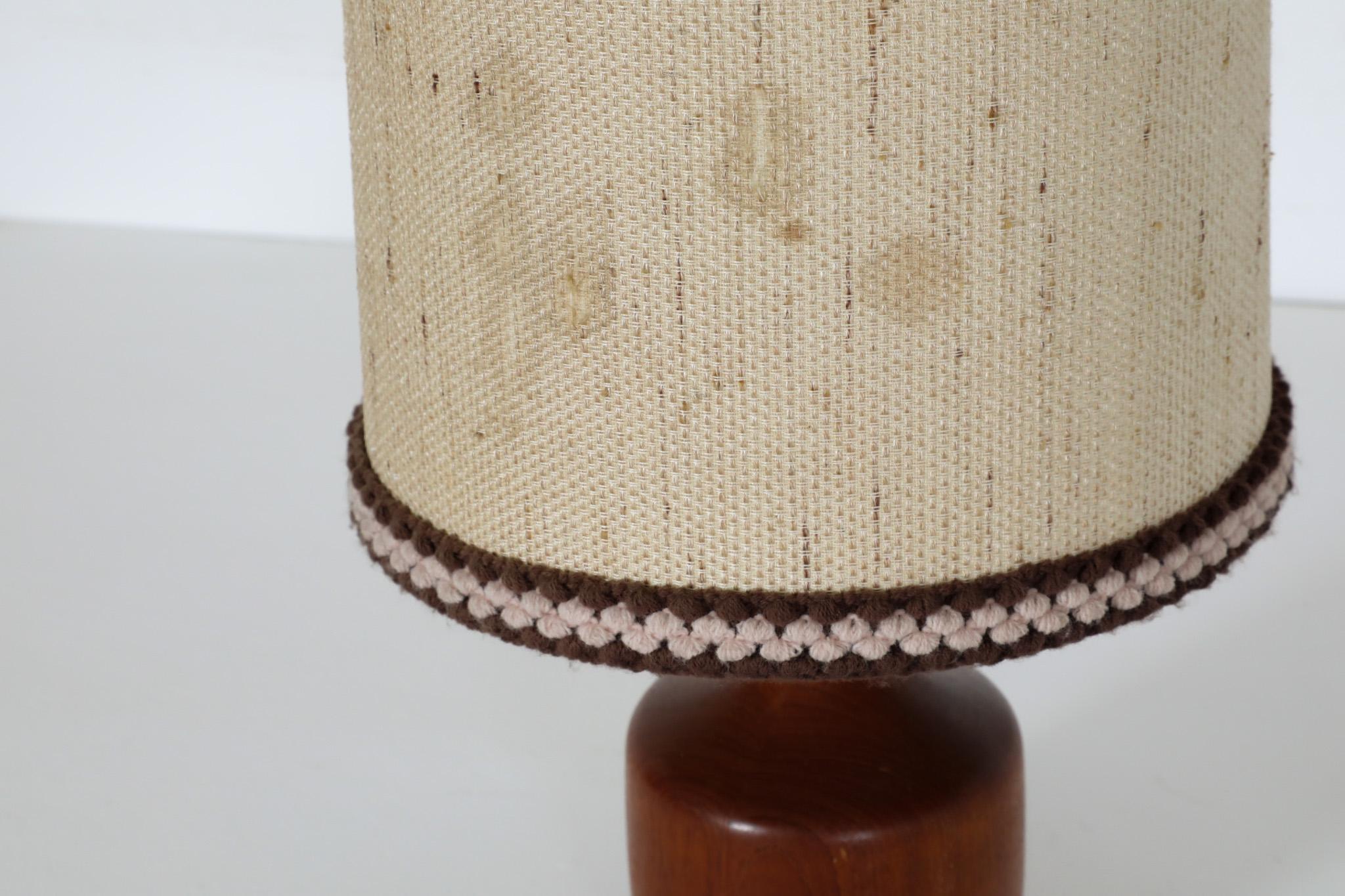 Mid-Century Danish Turned Wood Table Lamp with Fabric Shade For Sale 2