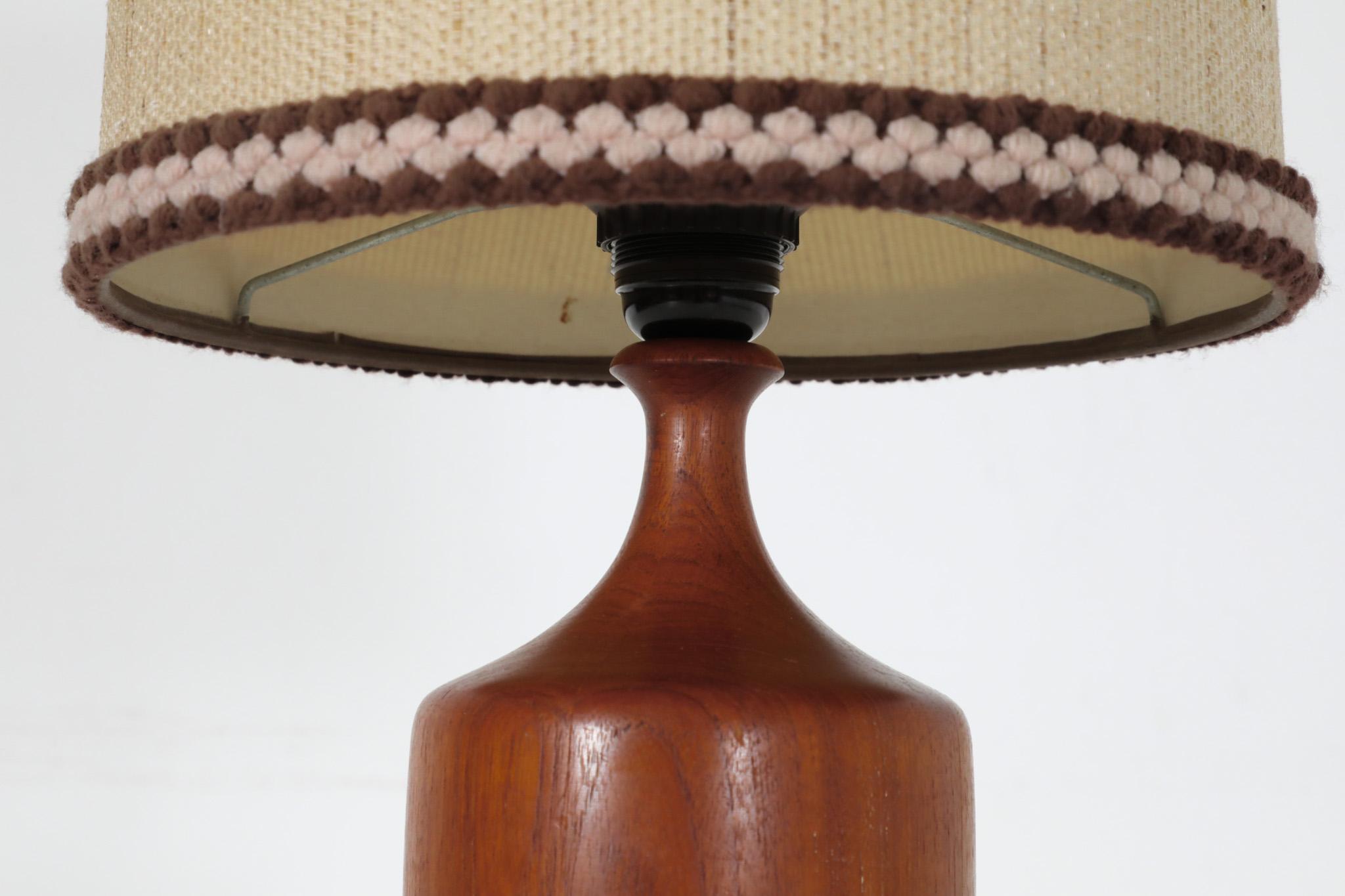 Mid-Century Danish Turned Wood Table Lamp with Fabric Shade For Sale 3