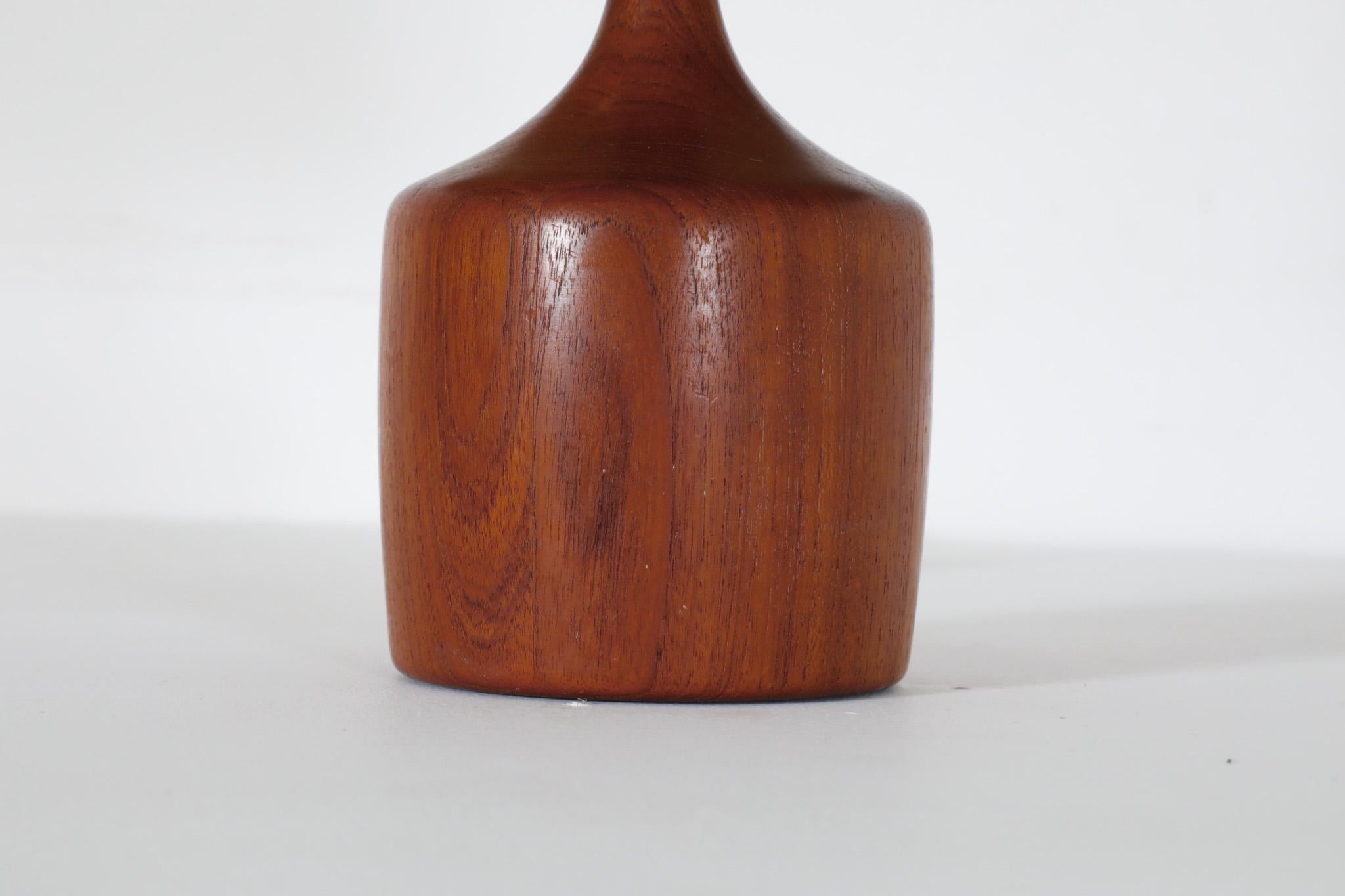 Mid-Century Danish Turned Wood Table Lamp with Fabric Shade For Sale 4