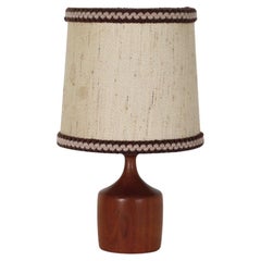 Mid-Century Danish Turned Wood Table Lamp with Fabric Shade
