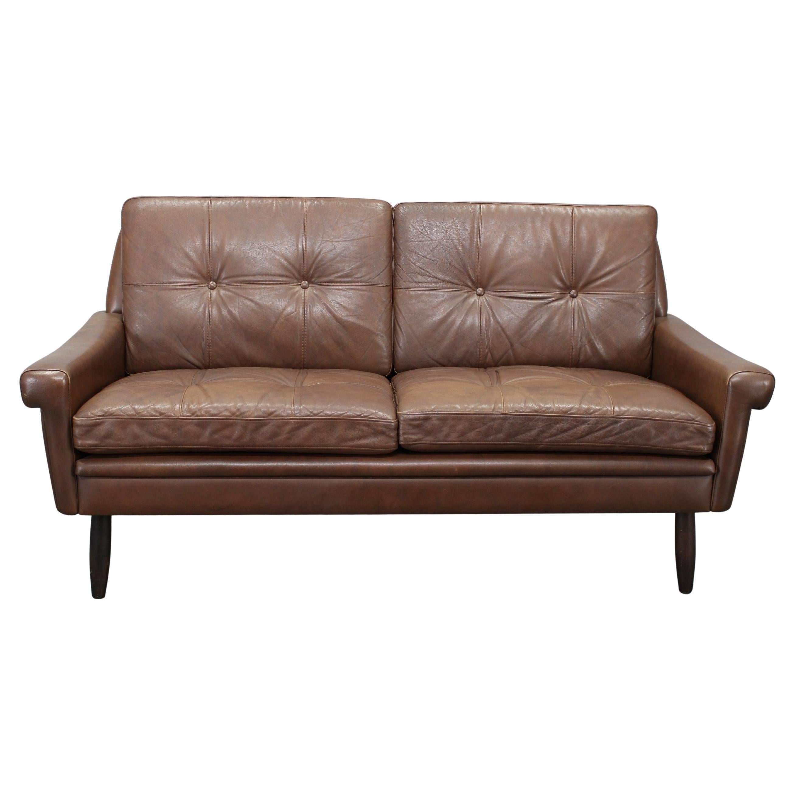 Mid-Century Danish Two-Seat Leather Sofa by Svend Skipper, 1960s