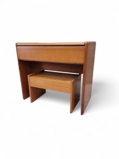 Mid Century Danish Vanity/Desk with Flip-Top Mirror and Stool
