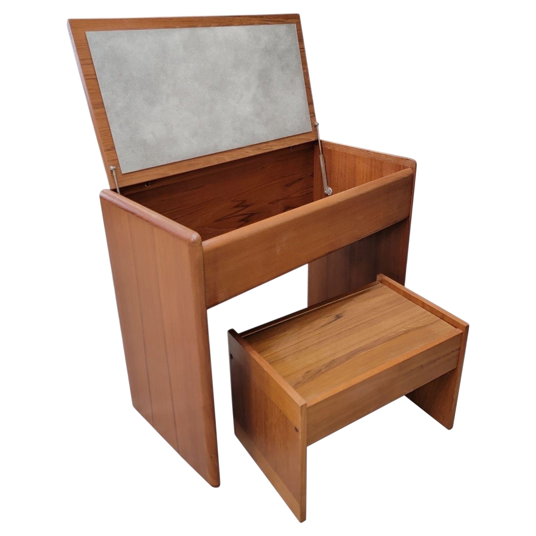 Dänischer Waschtisch/Schreibtisch mit Klappspiegel und Hocker aus der Jahrhundertmitte