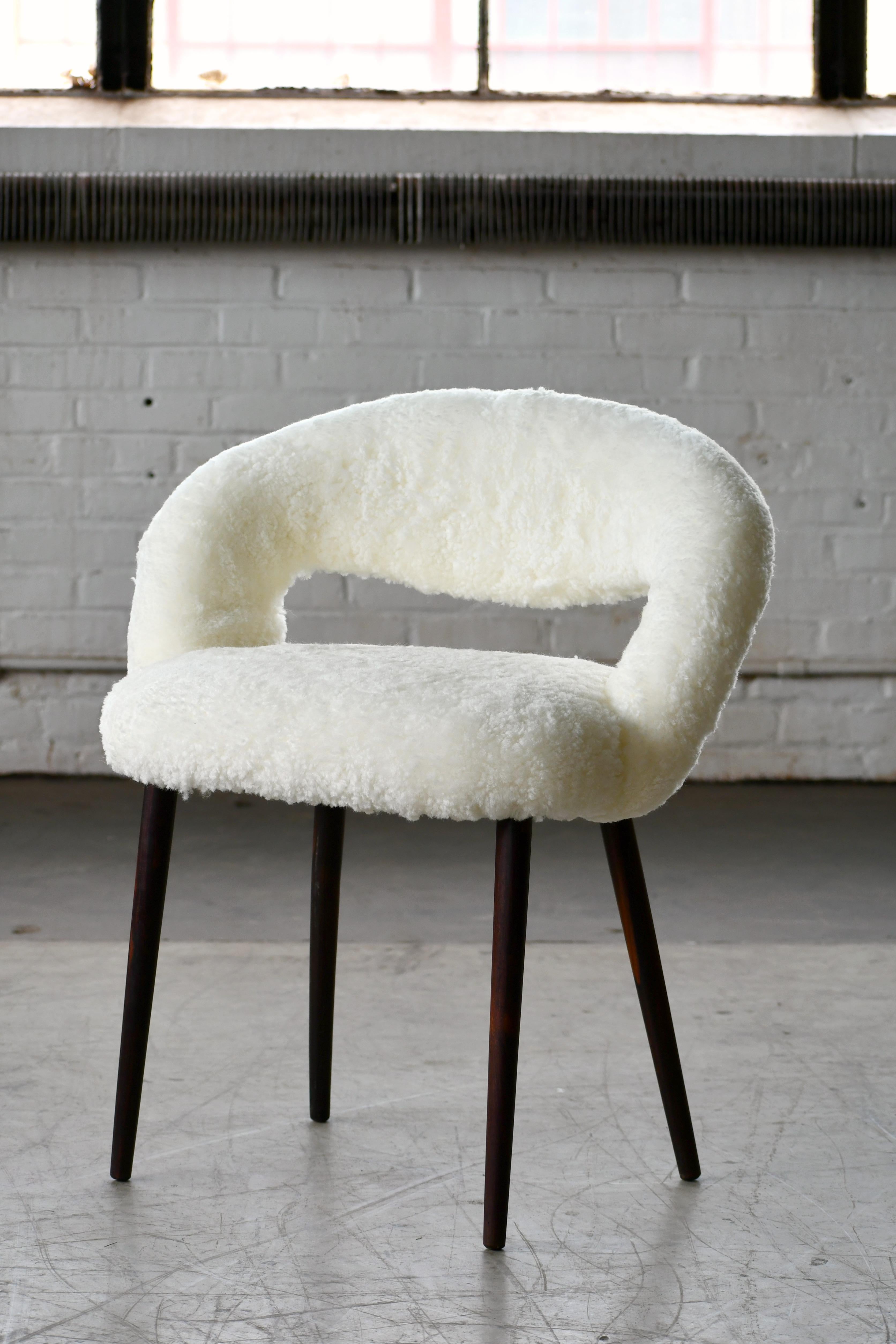 Mid-Century Modern Midcentury Danish Vanity or Dressing Room Chair in Shearling by Frode Holm