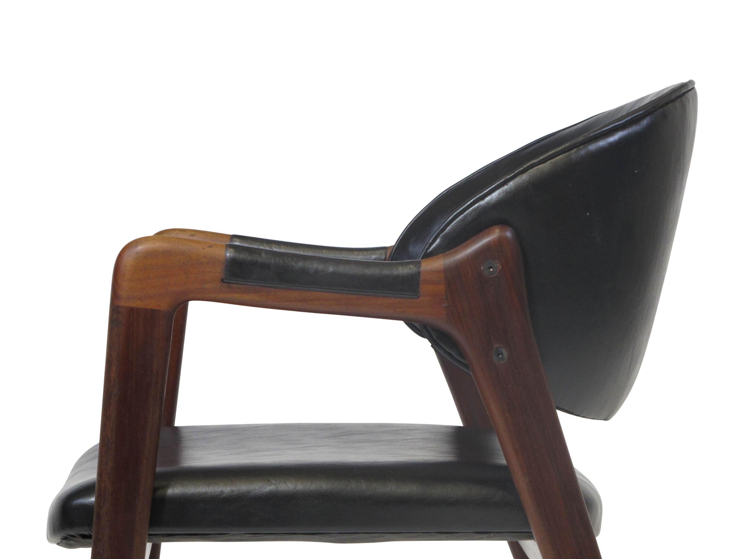 Oiled Midcentury Danish Walnut Armchairs in Black For Sale