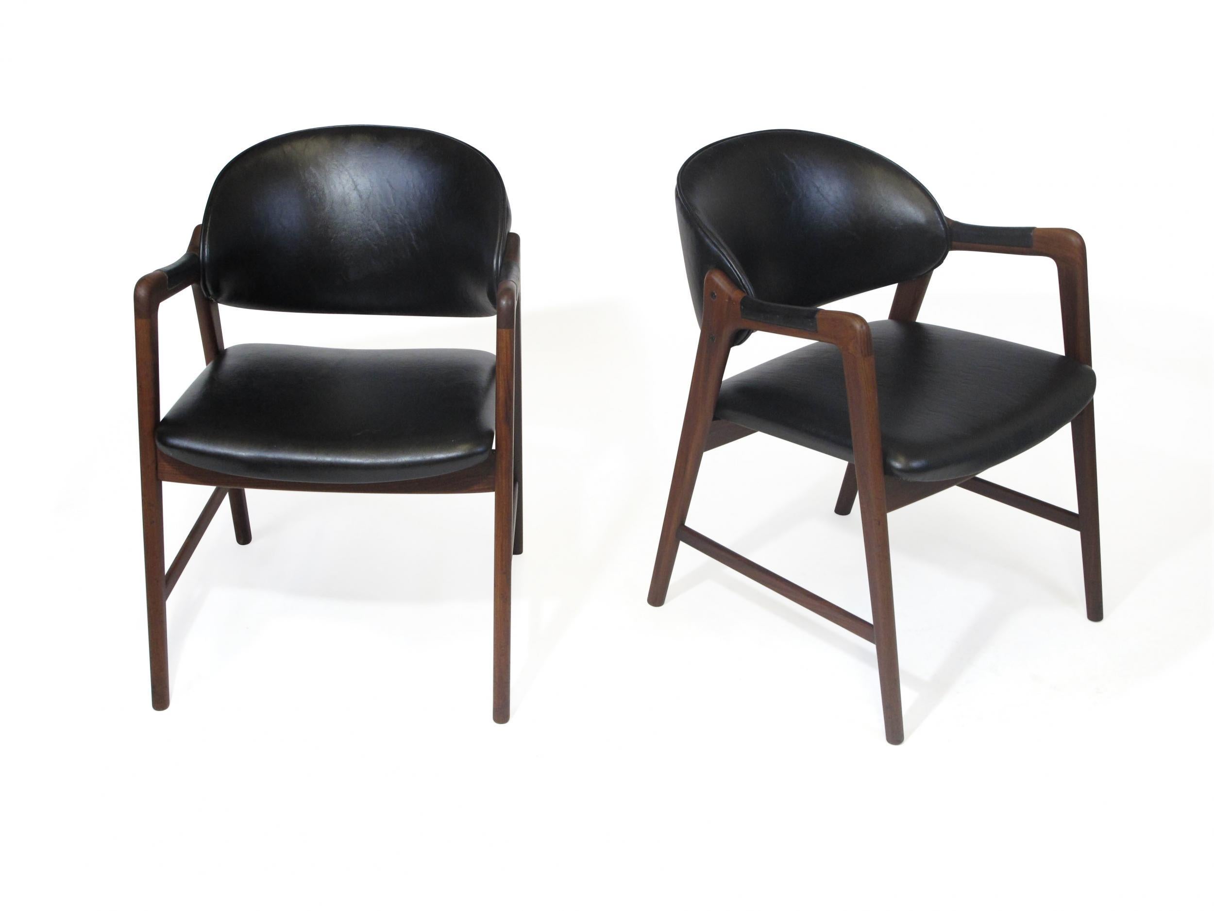 Midcentury Danish Walnut Armchairs in Black In Good Condition For Sale In Oakland, CA