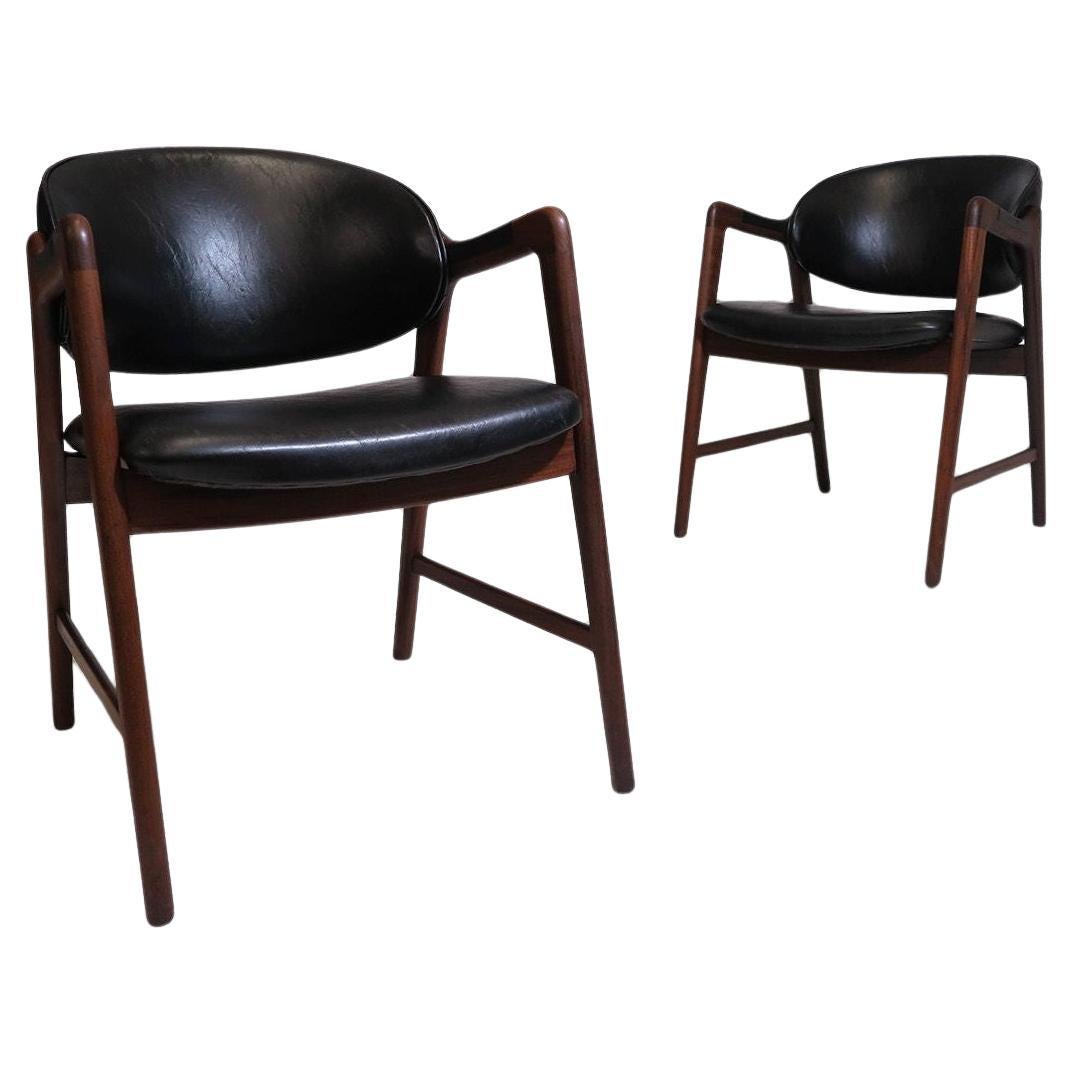 Mid Century Danish Walnut Arm Chairs in Black