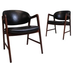 Mid Century Danish Walnut Arm Chairs in Black