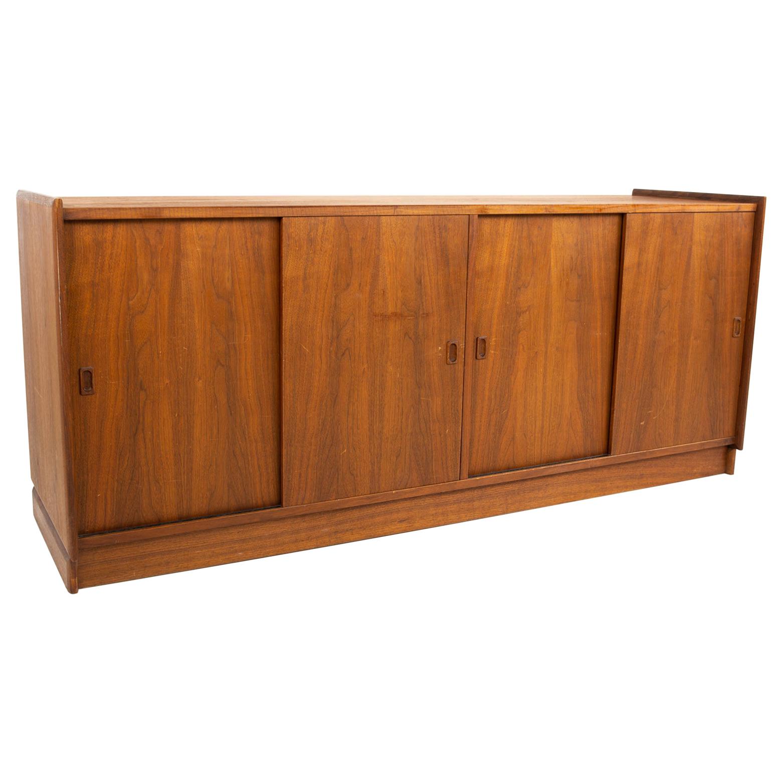 Mid Century Danish Walnut Floating Sliding Door Credenza