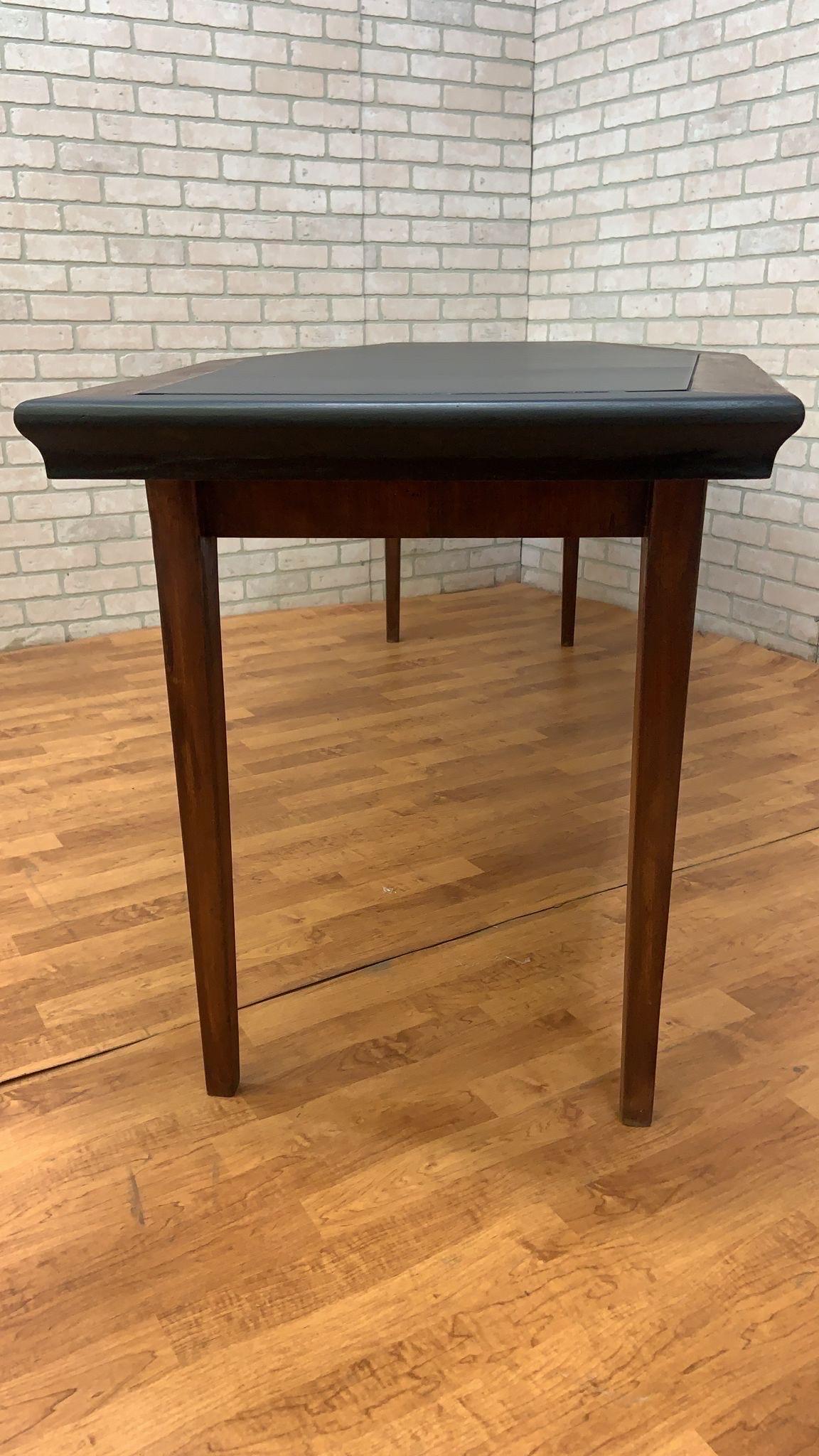 Late 20th Century Midcentury Danish Walnut Narrow Boat Shaped Table with Black Laminate Inlay For Sale