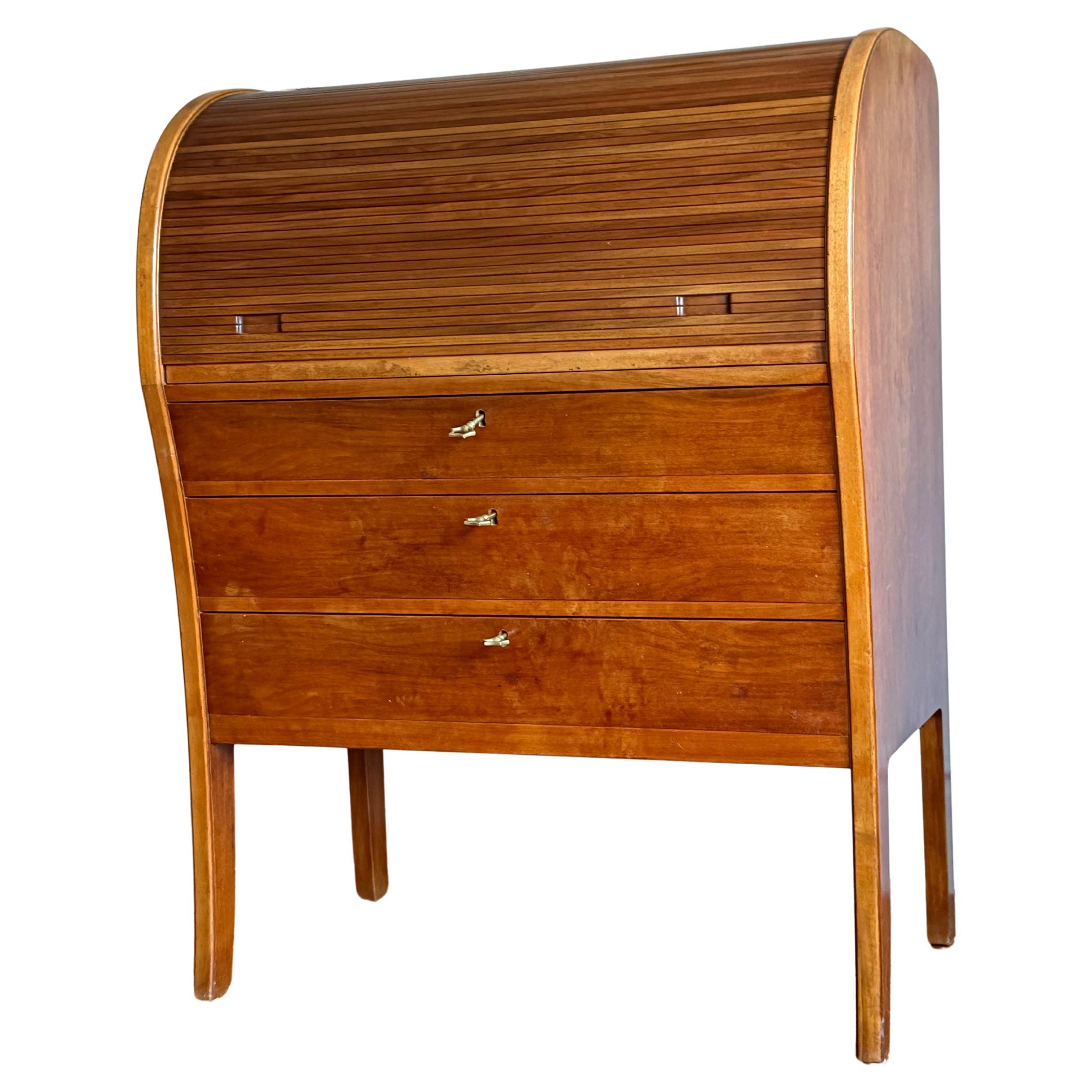 Mid-century Danish walnut roll top desk, dresser or secretary, circa 1950s