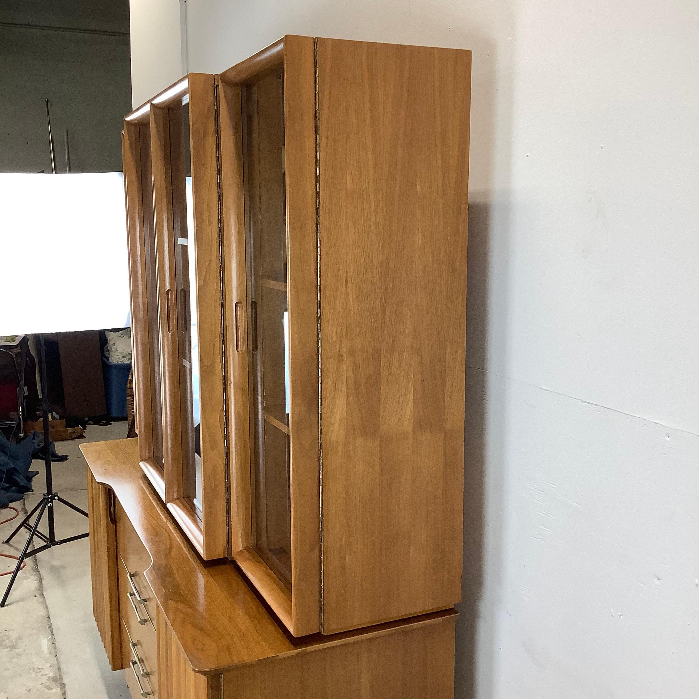 Glass Mid-Century Danish Walnut Sideboard With Display Hutch