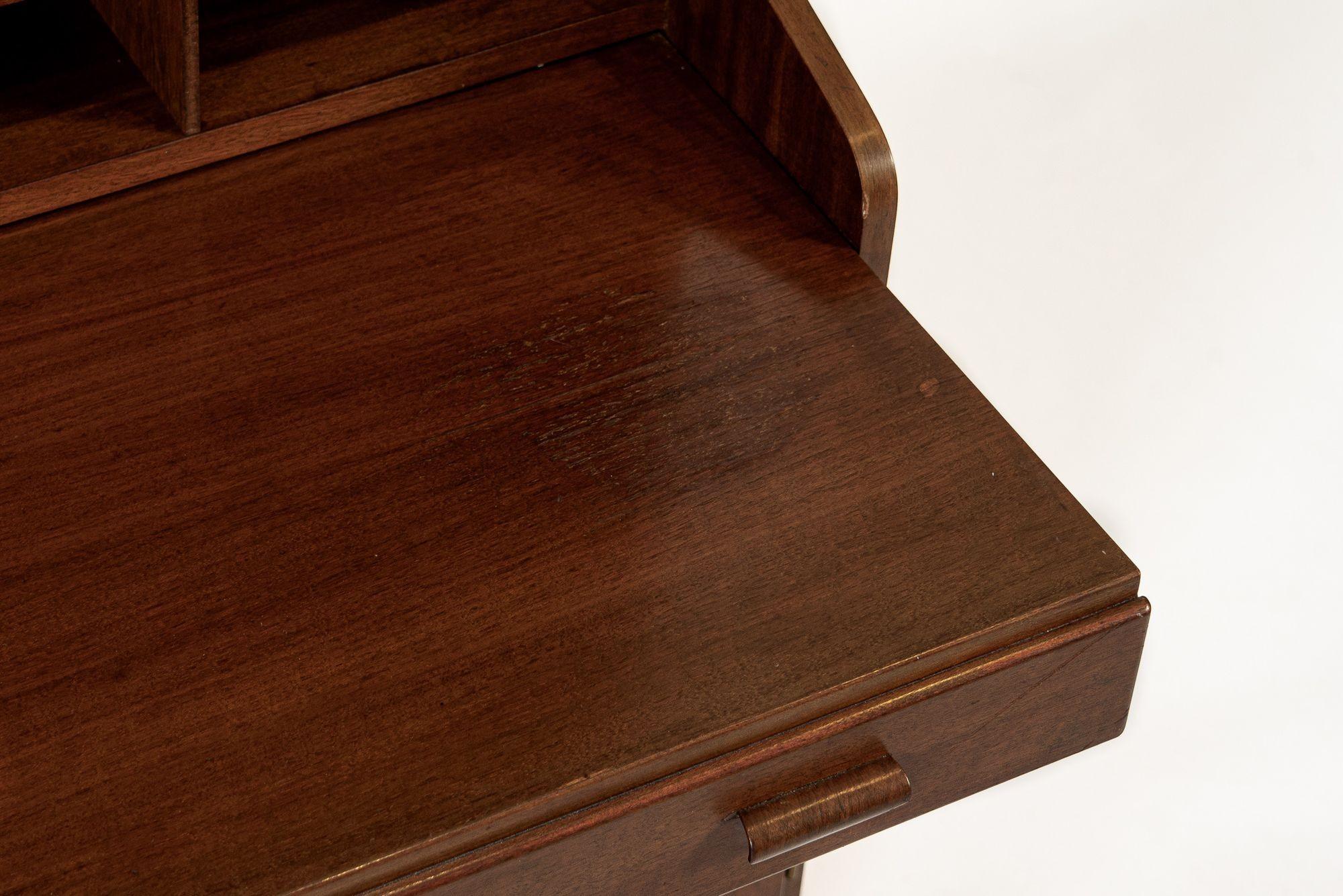 Mid Century Danish Walnut Wood Bookcase & Pull-Out Secretary Desk, 1960s For Sale 5