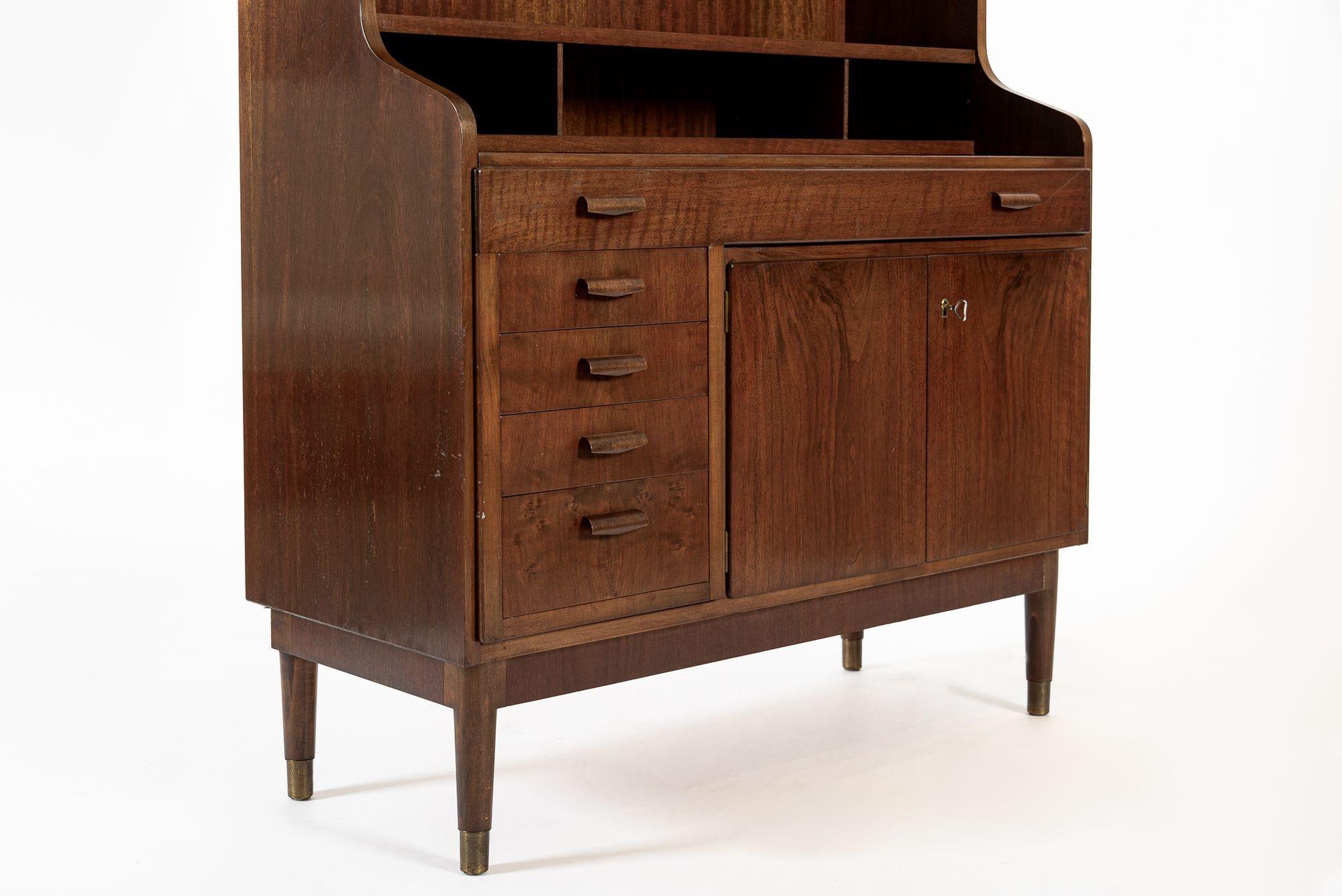 Mid Century Danish Walnut Wood Bookcase & Pull-Out Secretary Desk, 1960s For Sale 6