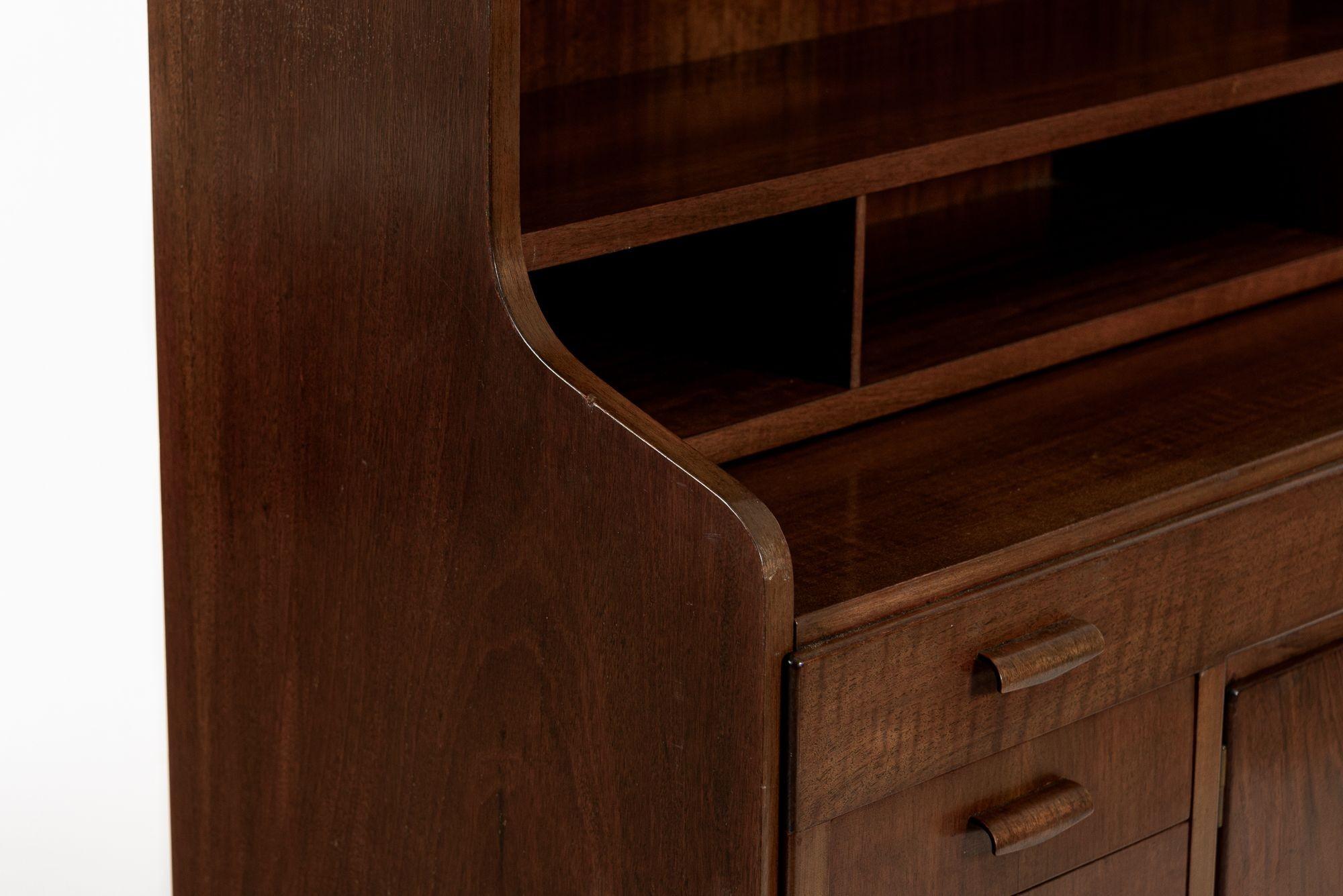 Mid Century Danish Walnut Wood Bookcase & Pull-Out Secretary Desk, 1960s For Sale 8