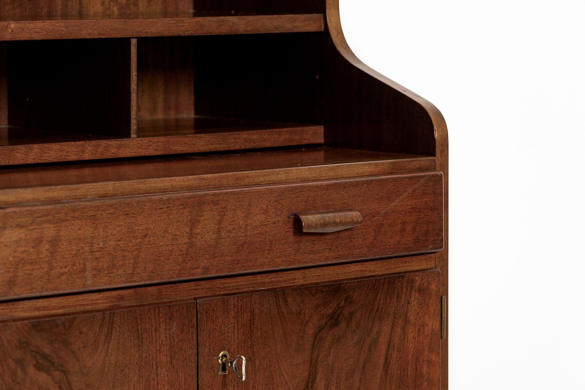 Mid Century Danish Walnut Wood Bookcase & Pull-Out Secretary Desk, 1960s For Sale 9